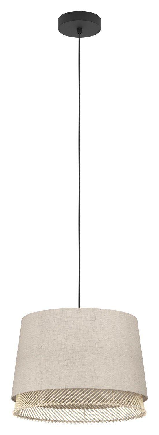 EGLO Pendelleuchte TABLEY, 1-flammig, Creme, Schwarz, Metall, Ø 38 cm, ohne Leuchtmittel, Hängeleuchte, Hängelampe, H 110 cm, Lampenschirm aus Stoff