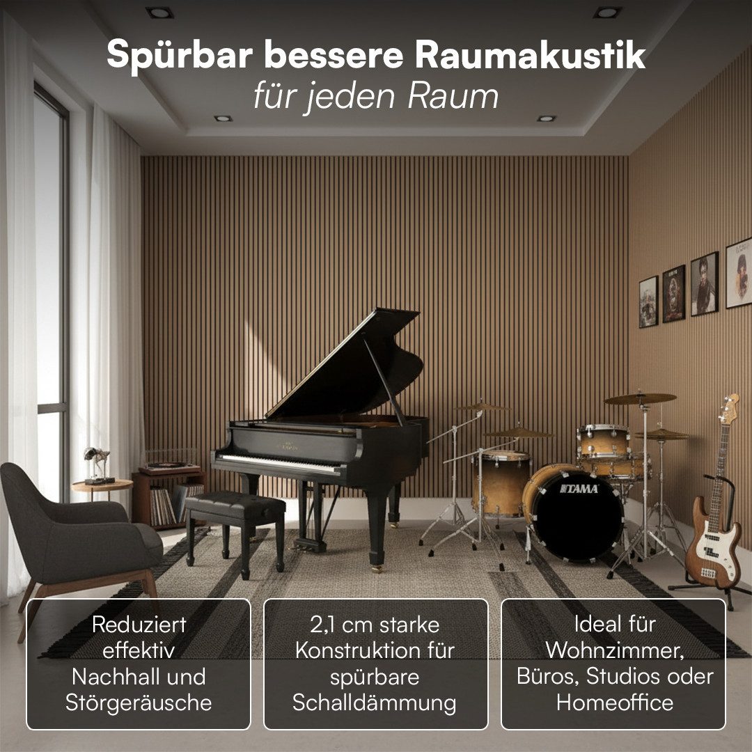 Bellamio Wandpaneel Kilwa, Akustikpaneel Holzoptik, BxL: 60x110 cm, 0,66 qm, (Eiche, 2-tlg) 3D Lamellenwand schallabsorbierend, in verschiedenen Größen verfügbar