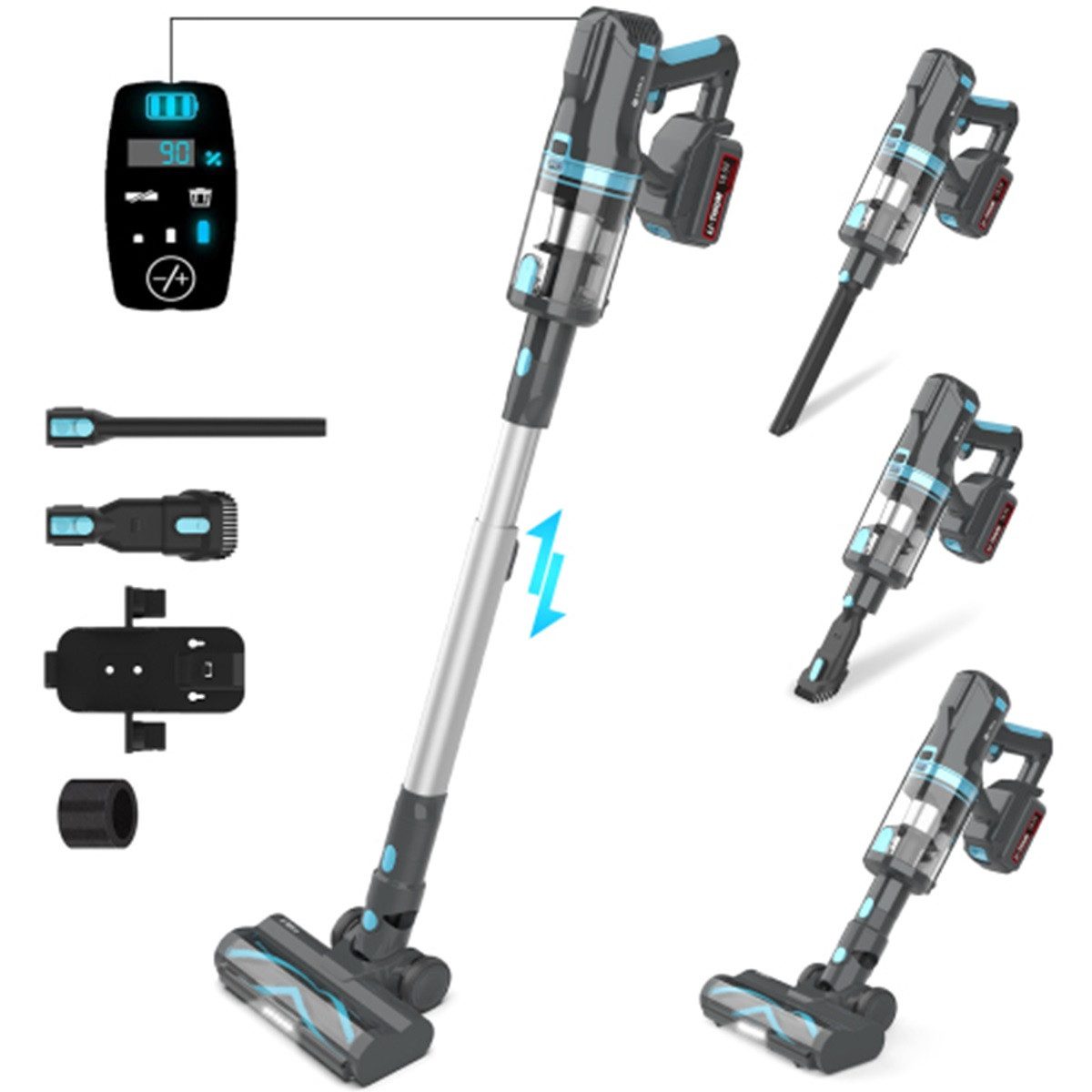 Novzep Stielstaubsauger Kabelloser Stielstaubsauger Hand Bodenreinigung mit HEPA-Filterung, 300-W-Motor, 4000-mAh-Akku und LED-Anzeige