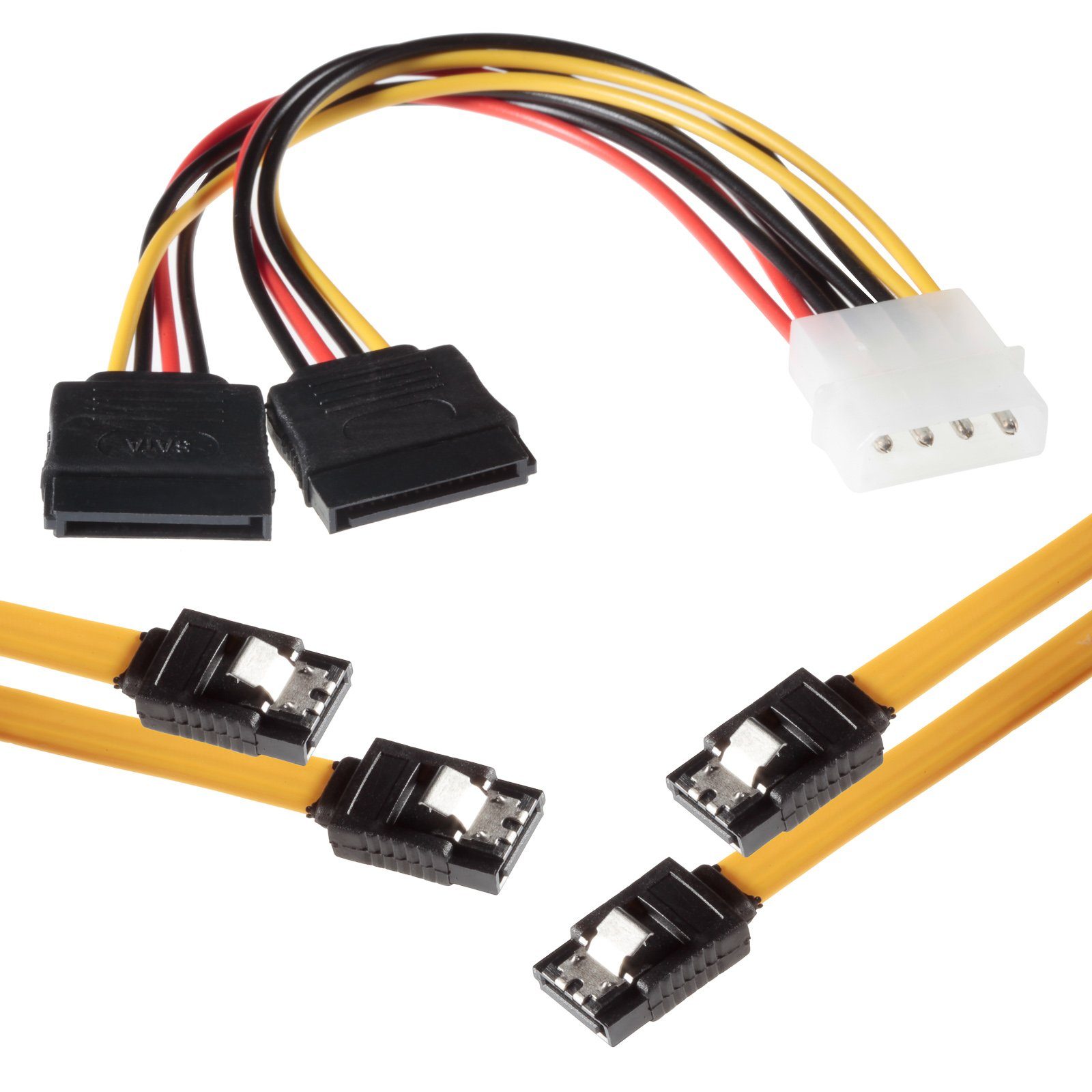 Poppstar Adapterkabel Sata 3 Datenkabel 2x50cm (Sata Kabel - Stecker gerade) Computer-Kabel, inkl. 20cm 4-pin Stromadapter auf 2x 15-pin