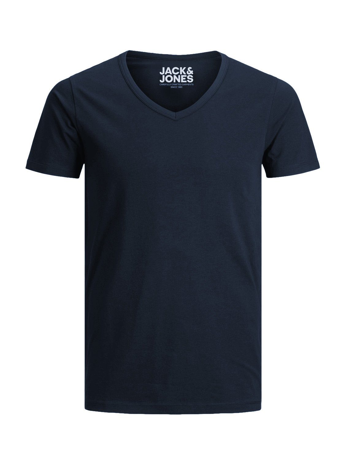 geschnitten, etwas T-Shirt länger nicht blau Pack) 3er (3-tlg., kurz Basic Jack zu Jones V-Neck &