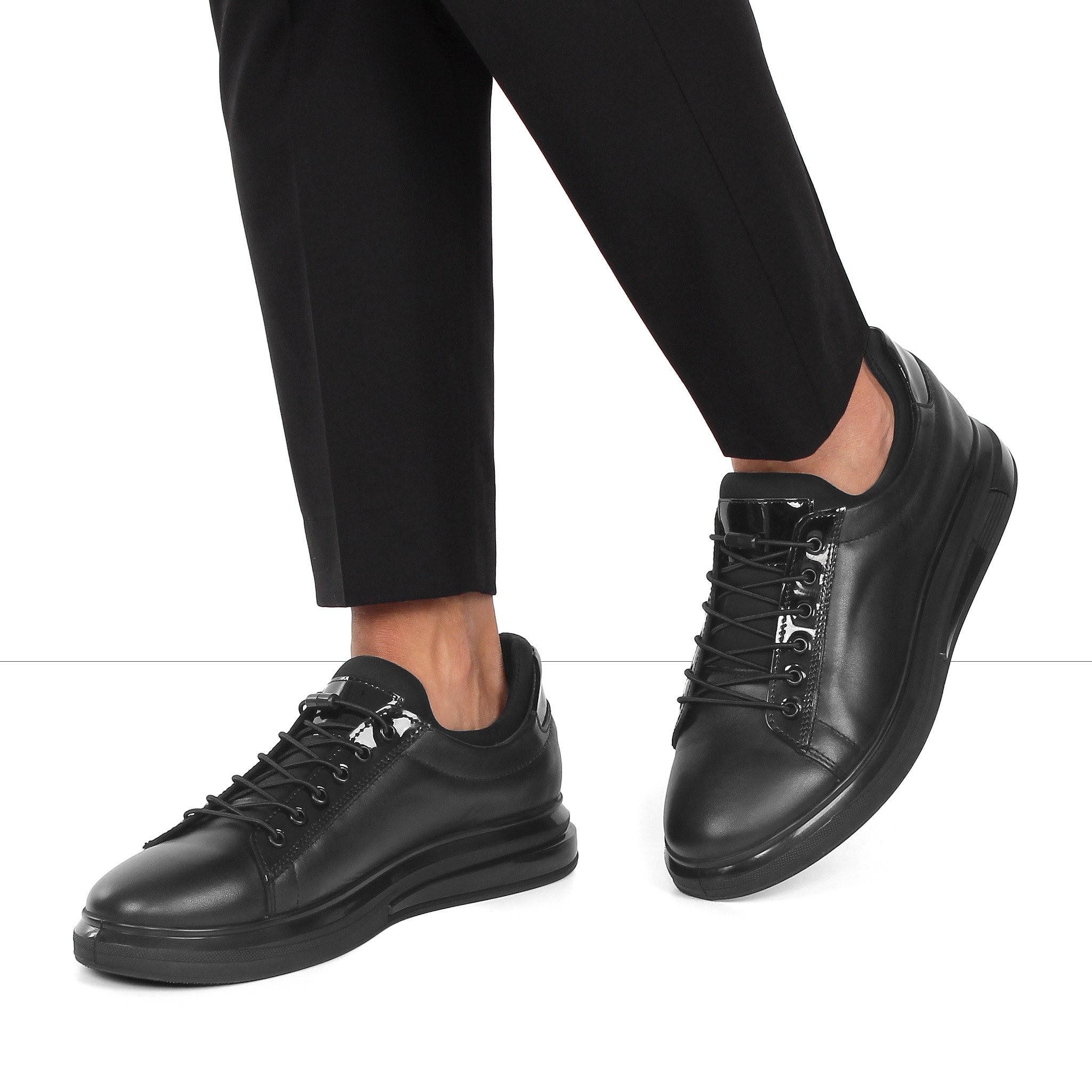 Celal Gültekin Plateau Slipper Schnellverschluss Freizeit Herren Slip-On Sneaker Glattleder, Echtleder-Futter & Decksohle, Schwarz, 41