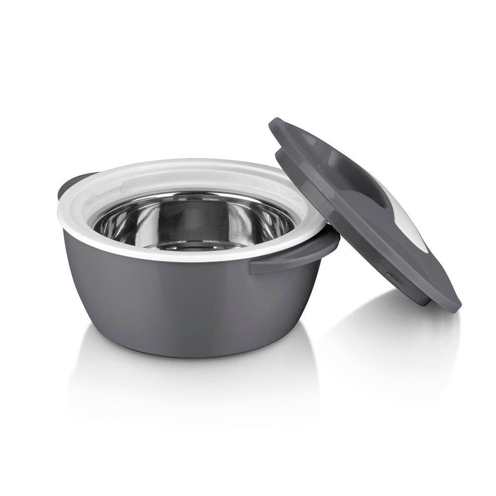 MAXXMEE Thermoschüssel MAXXMEE Thermo-Schüssel 450 ml grau/weiß, Polypropylen (PP)/Polyurethane (PU)/Edelstahl, Mikrowelle 450 ml grau/weiß