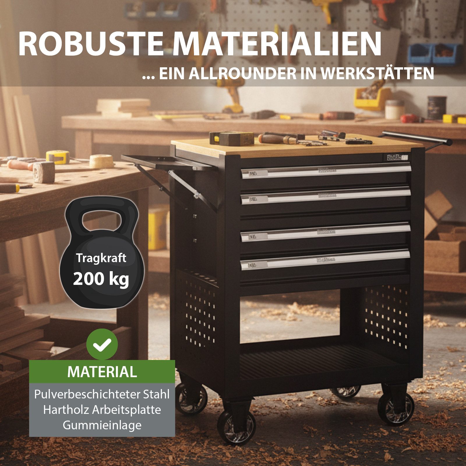TRUTZHOLM Werkstattwagen Werkzeugwagen 4 Schubladen leer schwarz Hartholzpl günstig online kaufen
