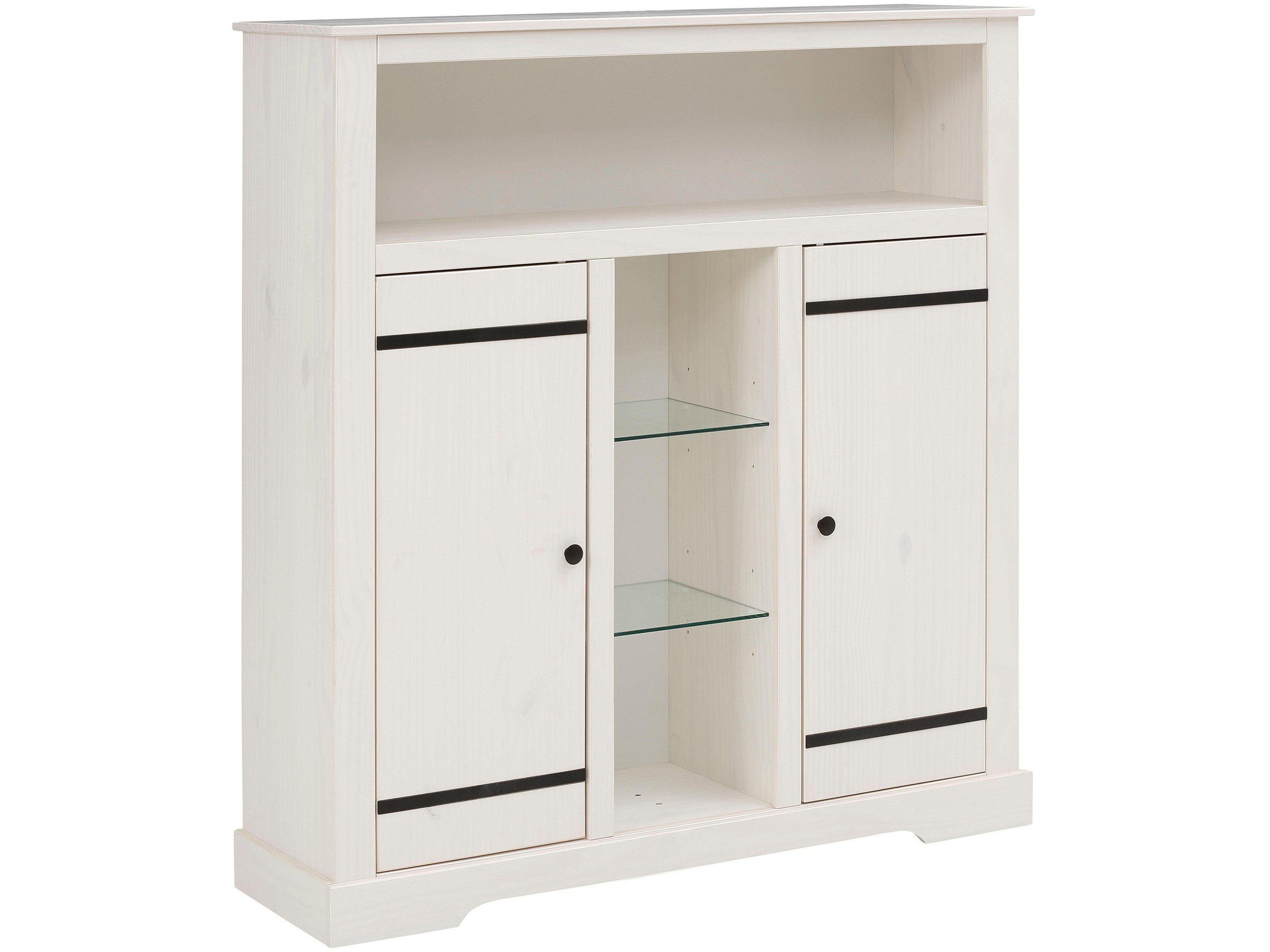 loft24 Highboard Thor, Breite 120 cm, Mehrzweckschrank, 2 Türen, Glaseinlegeböden, Kiefer