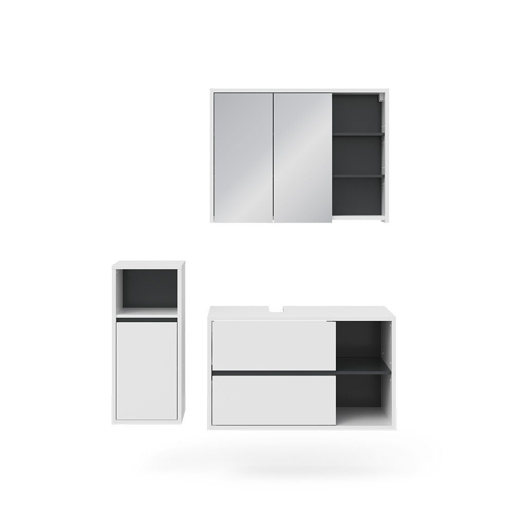 Vicco Badmöbel-Set Viola, Weiß/Anthrazit, 3 Teile, günstig online kaufen