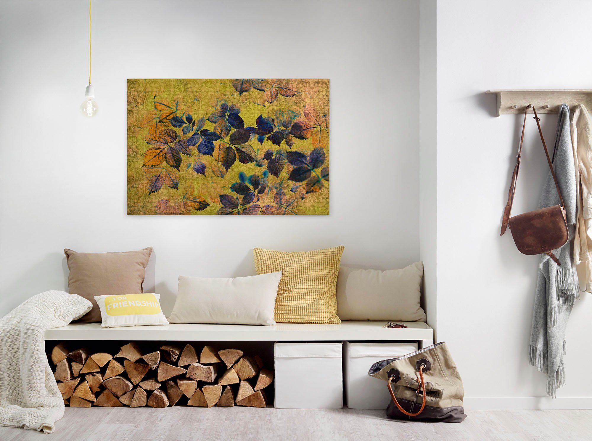 A.S. Création Leinwandbild indian summer, Blumen, Kinder, Kunst (1 St), Keilrahmen Bild Blätter Natur Floral Leinwand-Bild Wohnzimmer modern