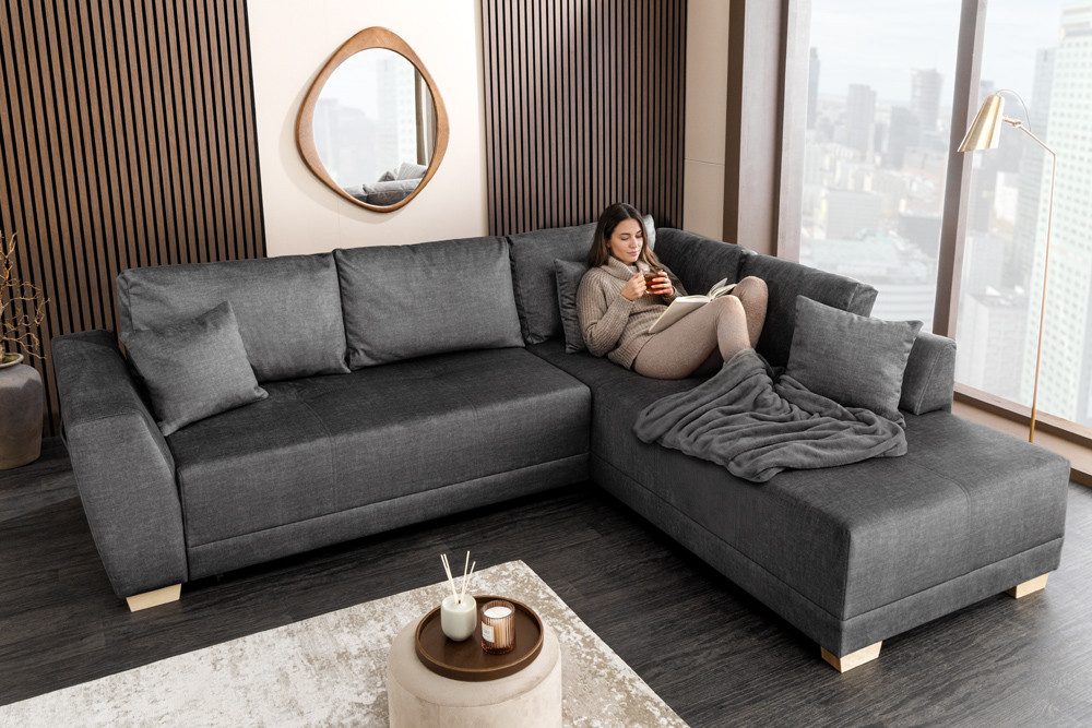 riess-ambiente Ecksofa NORWAY 250cm grau - Samt, Velours, Rundumbezug, Stauraum, inkl. Kissen, Einzelartikel 1 Teile, Modernes Ecksofa - ideal für Wohn- und Esszimmer und große Apartments