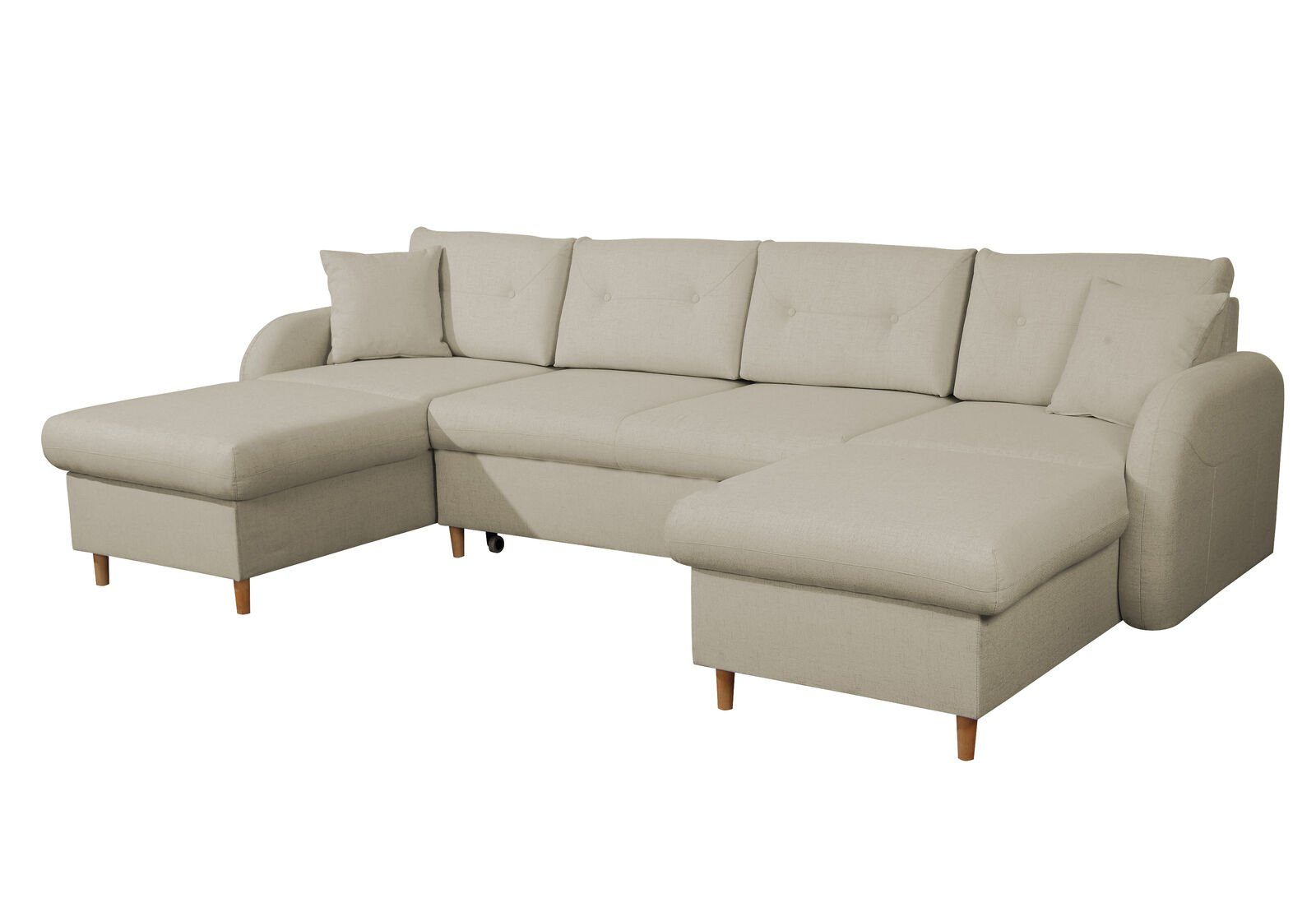 Ecksofa Made in Couch Wohnlandschaft Ecksofa Beige JVmoebel Design, Stoff U-Form Europe Bettfunktion