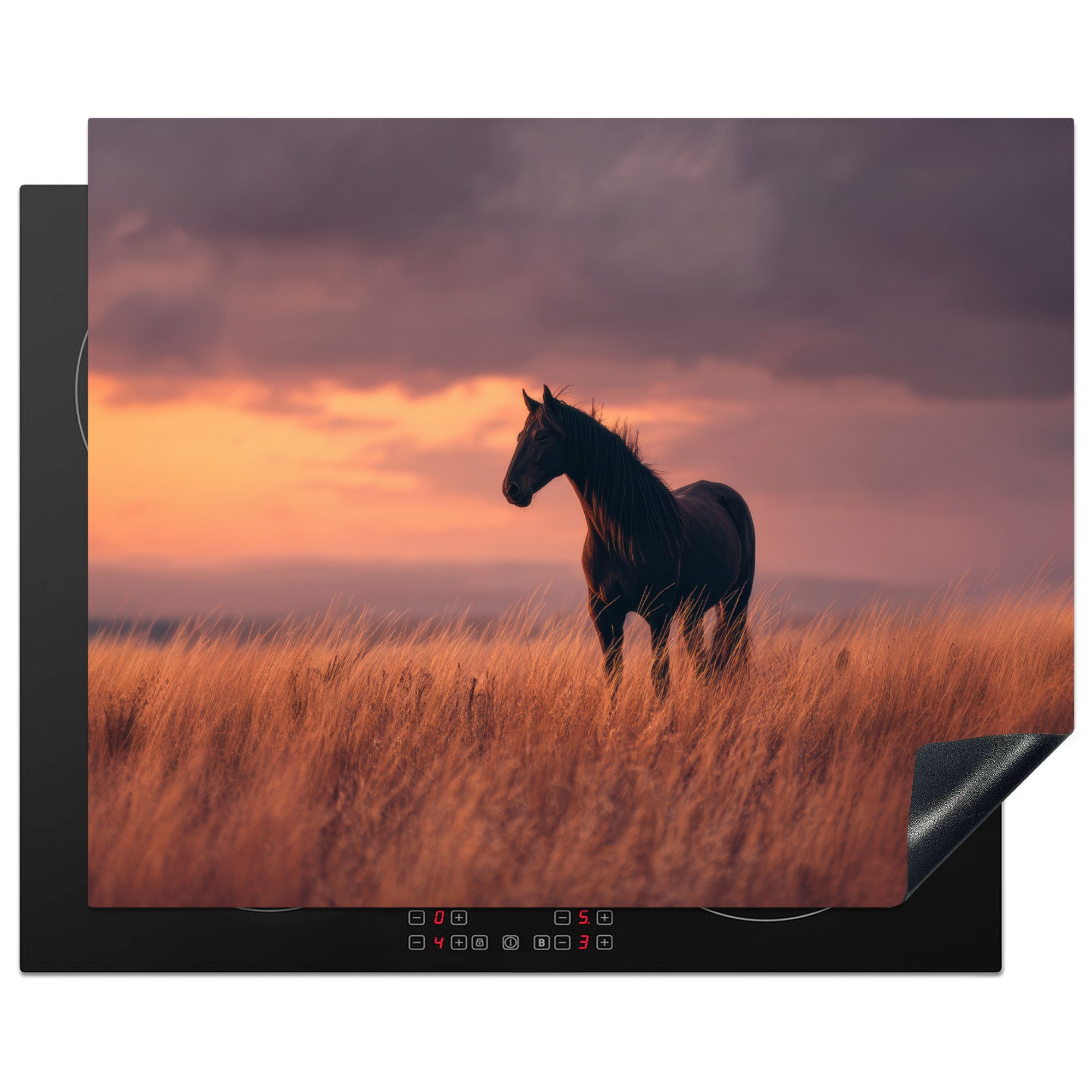MuchoWow Herd-Abdeckplatte Pferd - Wolken - Offenes Feld, Vinyl, (1 tlg), Abdeckung Induktionskochfeld Schutzmatte, Küche Deko, 65x52 cm