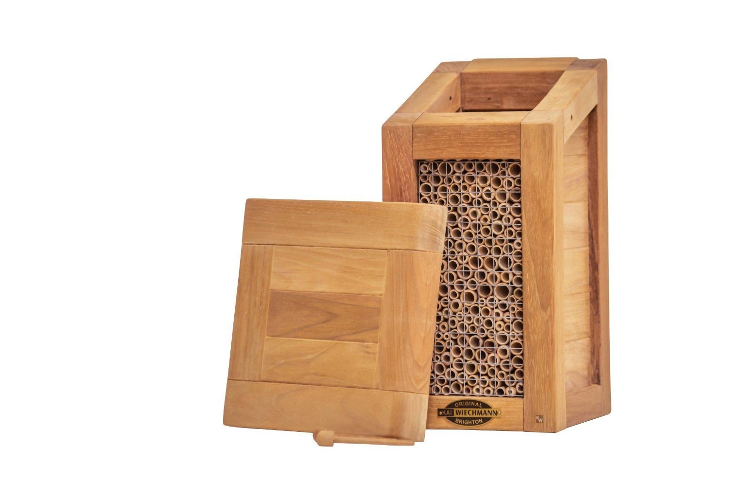 Kai Wiechmann Insektenhotel Premium Teak Nisthilfe für Bienen als wetterfestes Nützlingshotel, unbehandeltes Teakholz und abnehmbares Dach