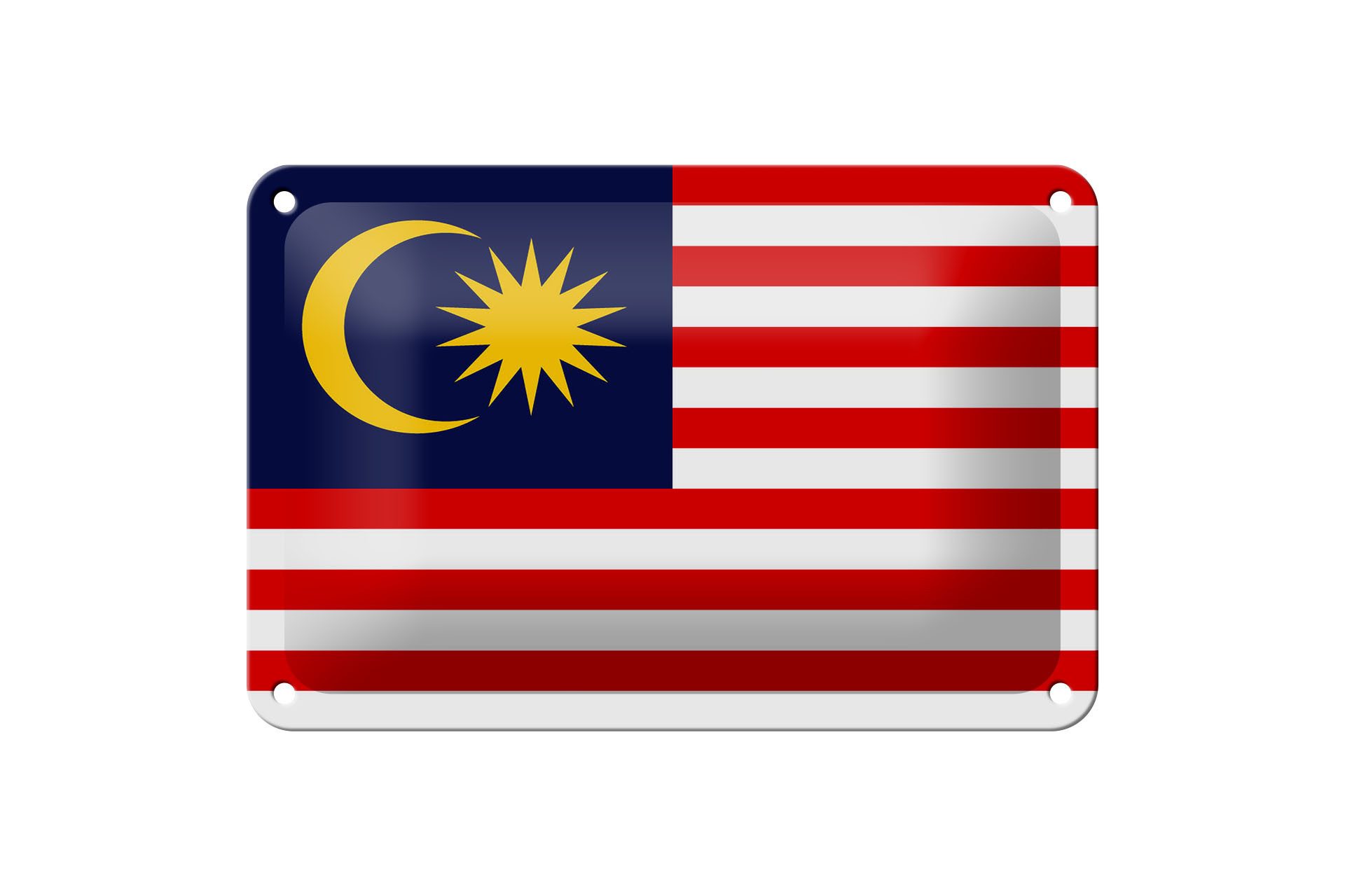 Femer GmbH Metallschild Flagge Malaysias 18x12cm Flag of Malaysia, (1 St), gewölbte Oberfläche, abgerundete Ecken, umgeschlagene Kanten