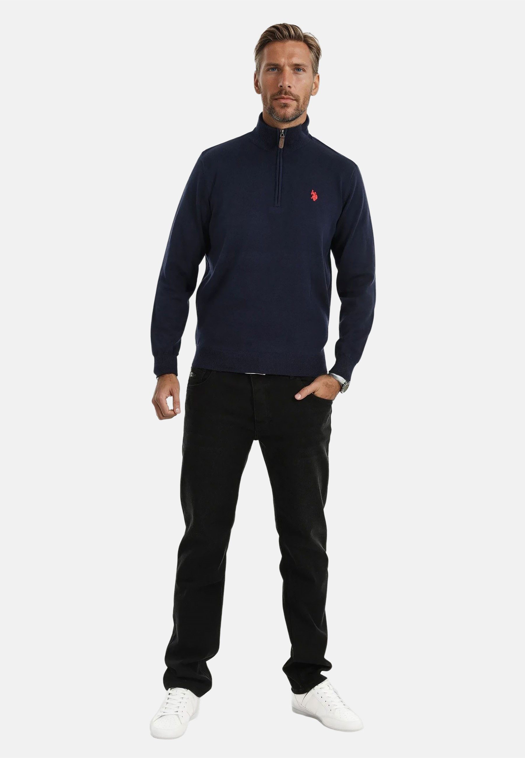 U.S. Polo Assn. Stehkragenpullover USKnooxx – Herren Half-Zip Strickpullover Baumwoll-Viskose-Mix, weiche Qualität und sportiver Look