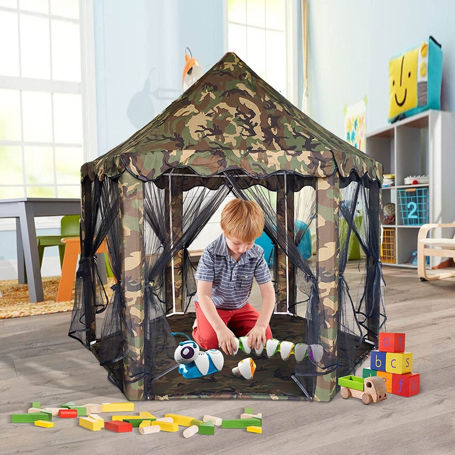 BIGTREE Spielzelt Sechseckiges Schlosszelt für Kinder 140*140*135CM