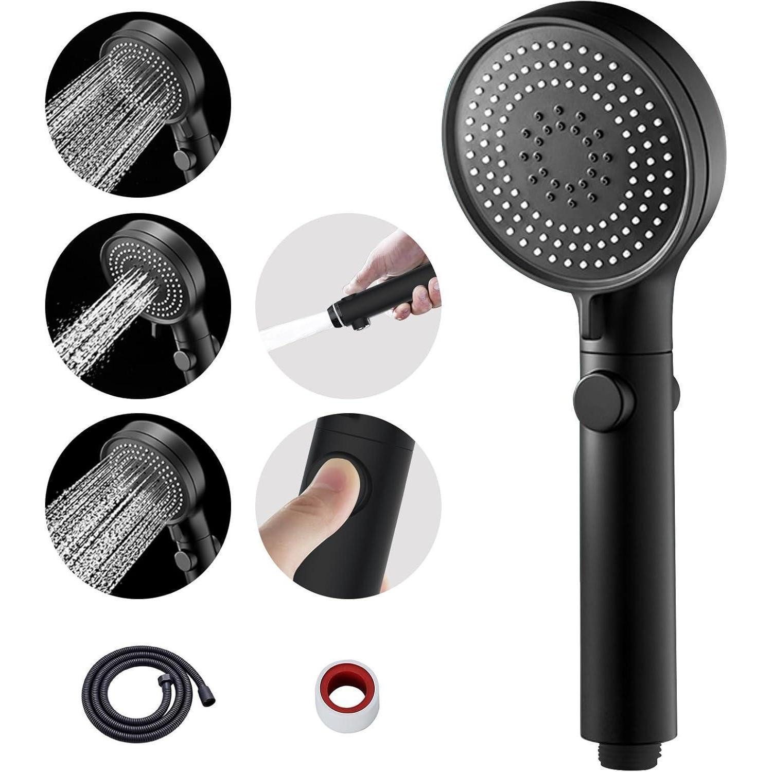 LuxusKollektion Handbrause Schwarzer Duschkopf mit 3 Strahlarten, wasserspa günstig online kaufen