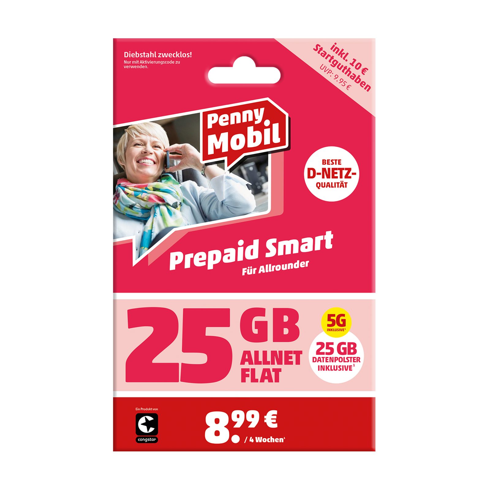 Penny Mobil Prepaid Smart Simkarte mit 10 € Startguthaben Prepaidkarte, (EU-Roaming inkl. CH, 10 € Startguthaben)