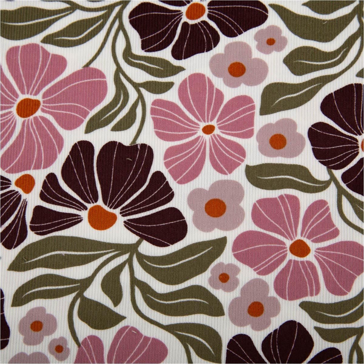 Stoff Feincord Stoff Meterware Baumwolle Blumen wollweiß/rosa 1,44m