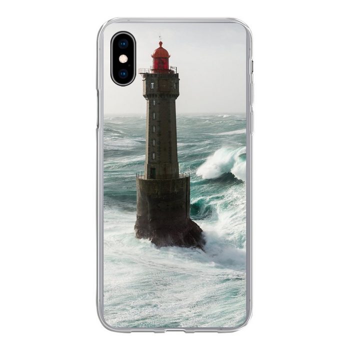 MuchoWow Handyhülle Eine Welle hinter dem Leuchtturm von La Jument in Frankreich Handyhülle Apple iPhone Xs Max Smartphone-Bumper Print Handy