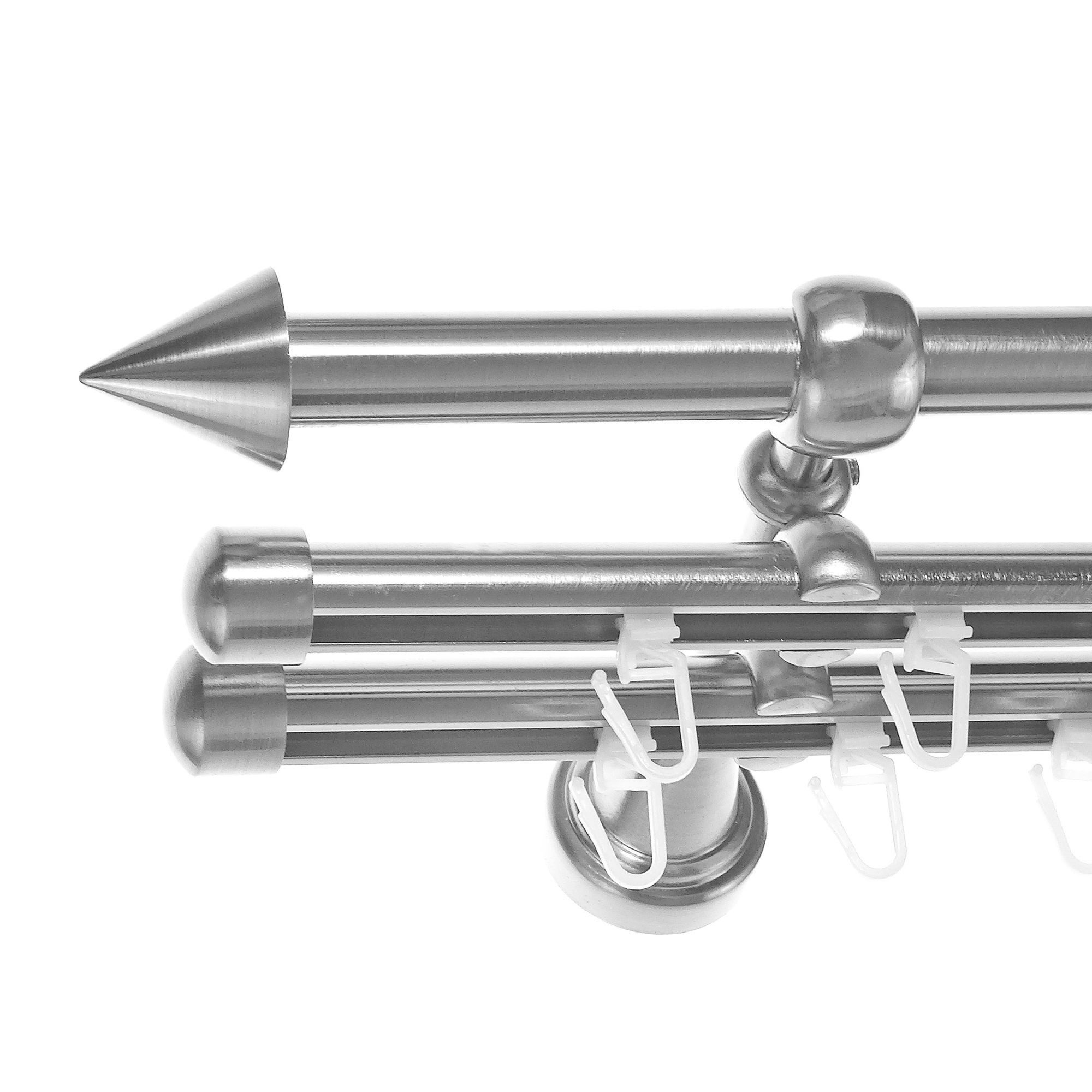 BASIT Gardinenstange Rohr und Innenlauf 16 mm mit Wandträgern 200 cm E29, Ø 16 mm, 3-läufig, verschraubt, Metall, H14 RI 200 cm E29 Spitze