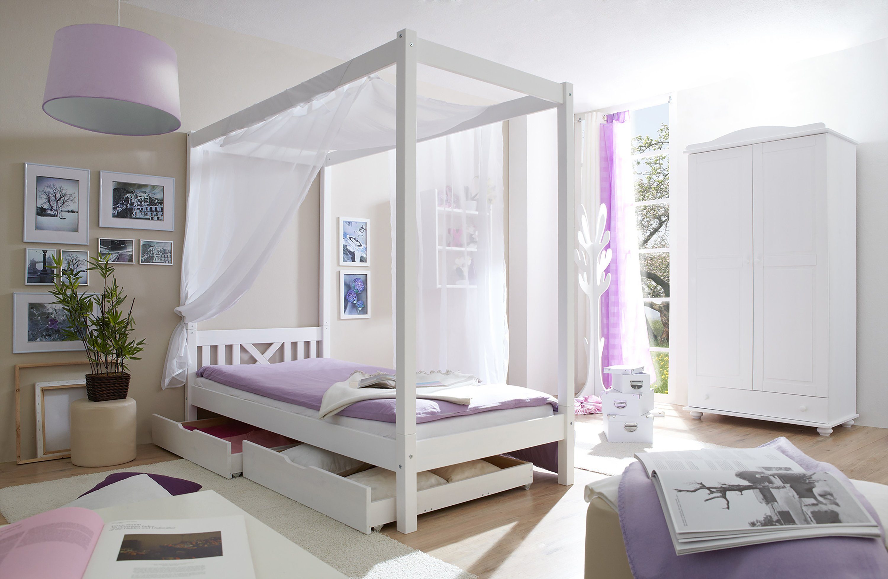 Ticaa Himmelbett Himmelbett Einzelbett LaLuna Kiefer