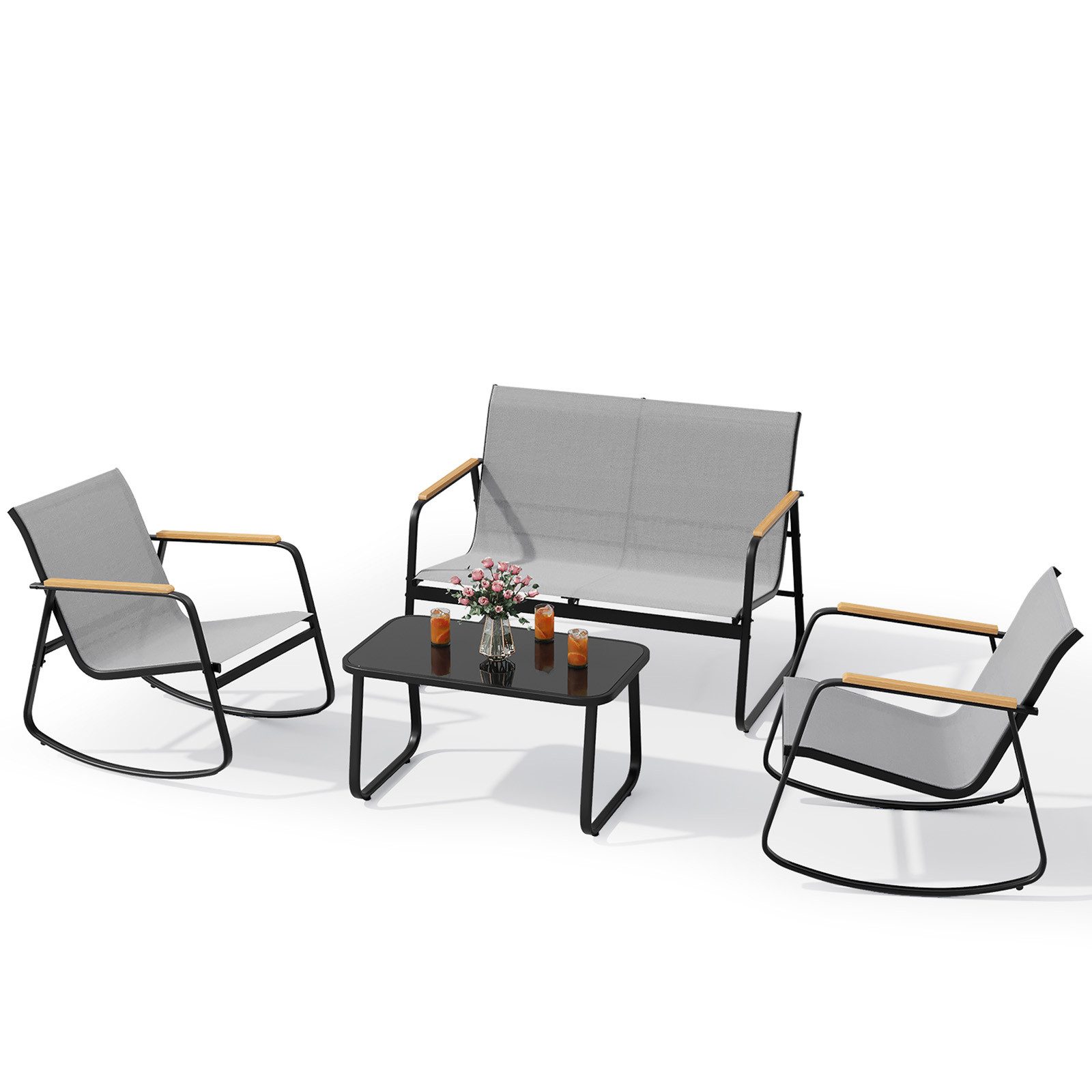 Bealife Balkonset Garten Balkonmöbel-Sets,2 Sessel, 1Bank und 1 Tisch, Terrasse, (1 Tisch + 3 Stühle), Mit Schaukel-Funktion
