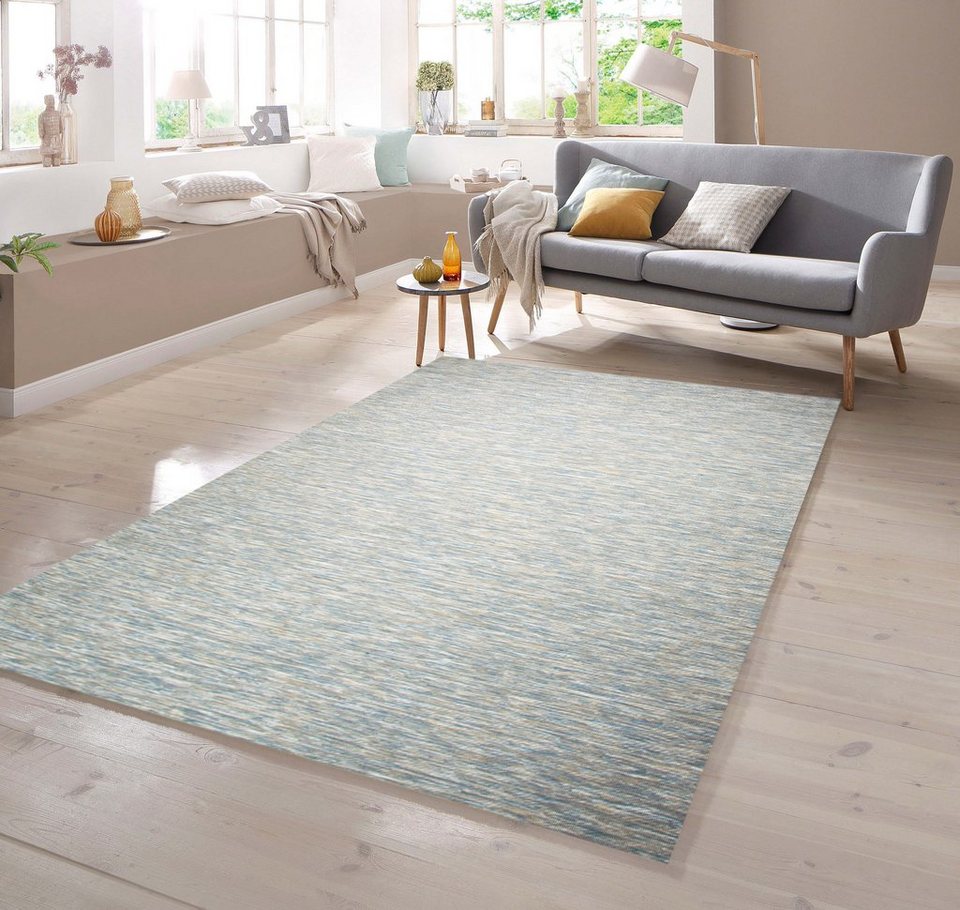 Teppich Teppich beidseitig nutzbar Farbe Blau, TeppichHome24, rechteckig,  Höhe: 5 mm