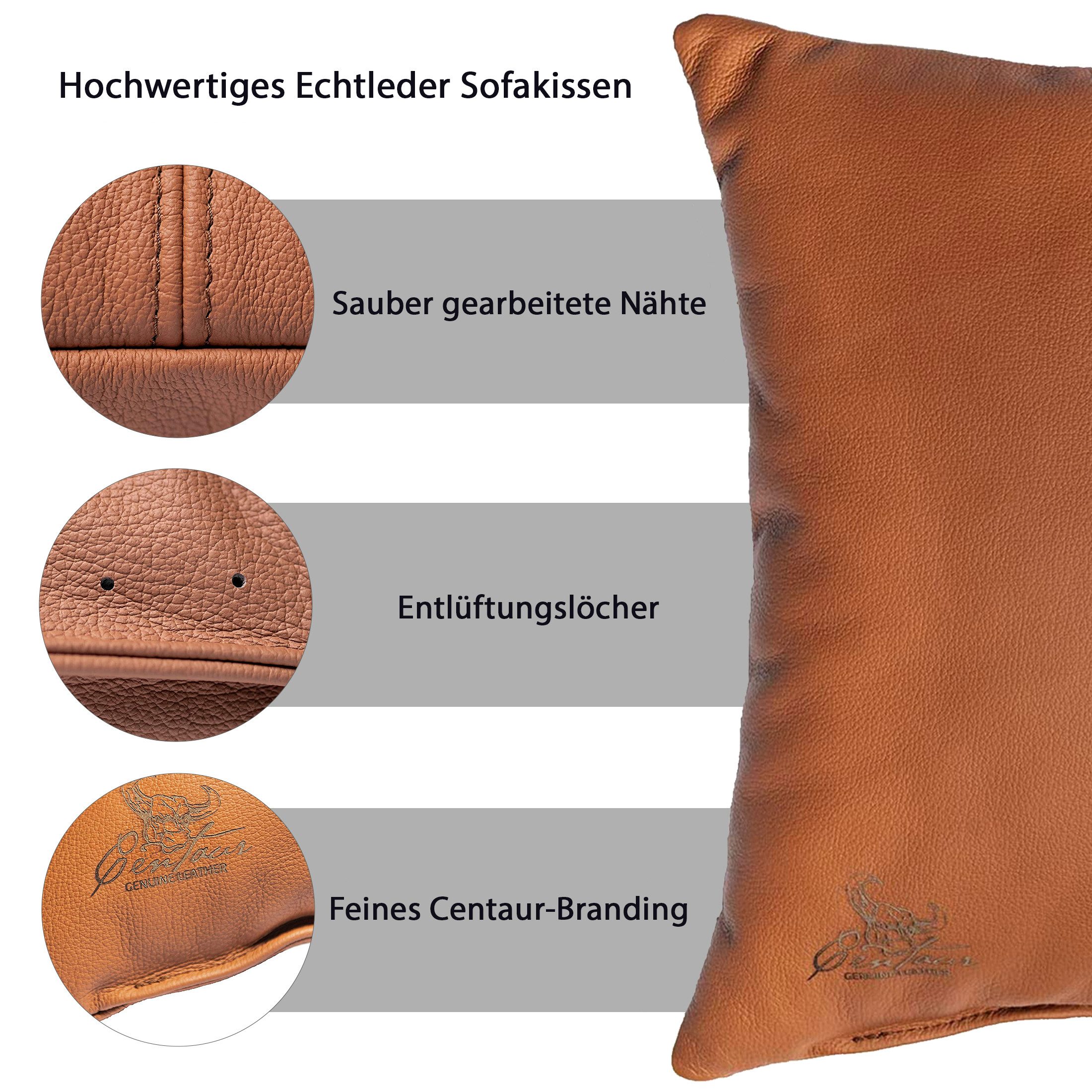Centaur Dekokissen aus echtem Leder, Lederkissen, Hochwertiges Leder, echtes Rindleder, Handarbeit
