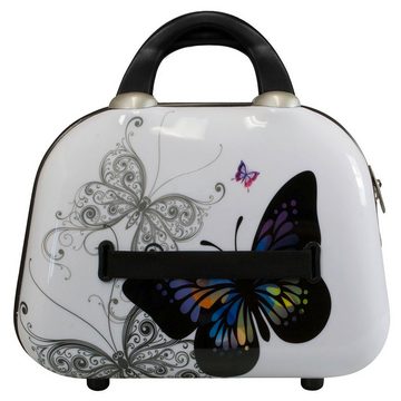 Trendyshop365 Beautycase Butterfly bunt, Design Schmetterling (Hartschale, 1-tlg., für Damen und Mädchen), Polycarbonat, mit Schulterriemen und Halteschlaufe für Koffer