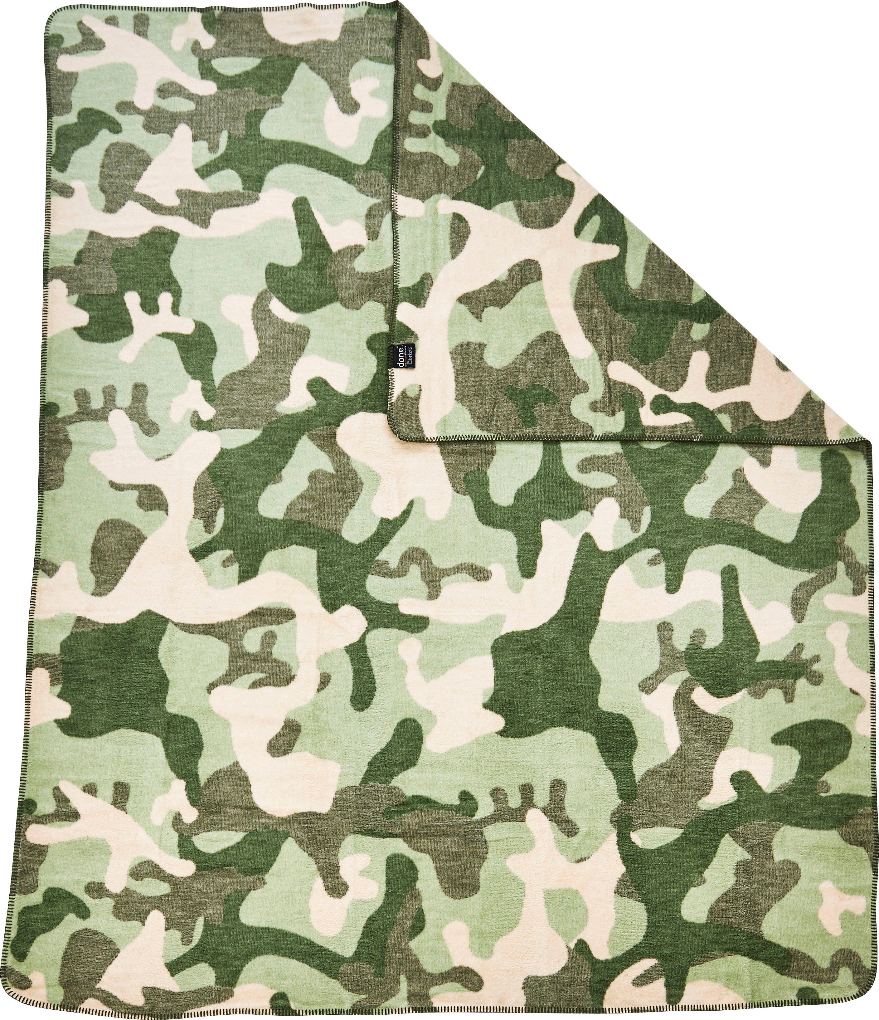 Camouflage, done.®, Wohndecke khaki/grün/beige einfassender Ziernaht, Kuscheldecke Wohndecke mit