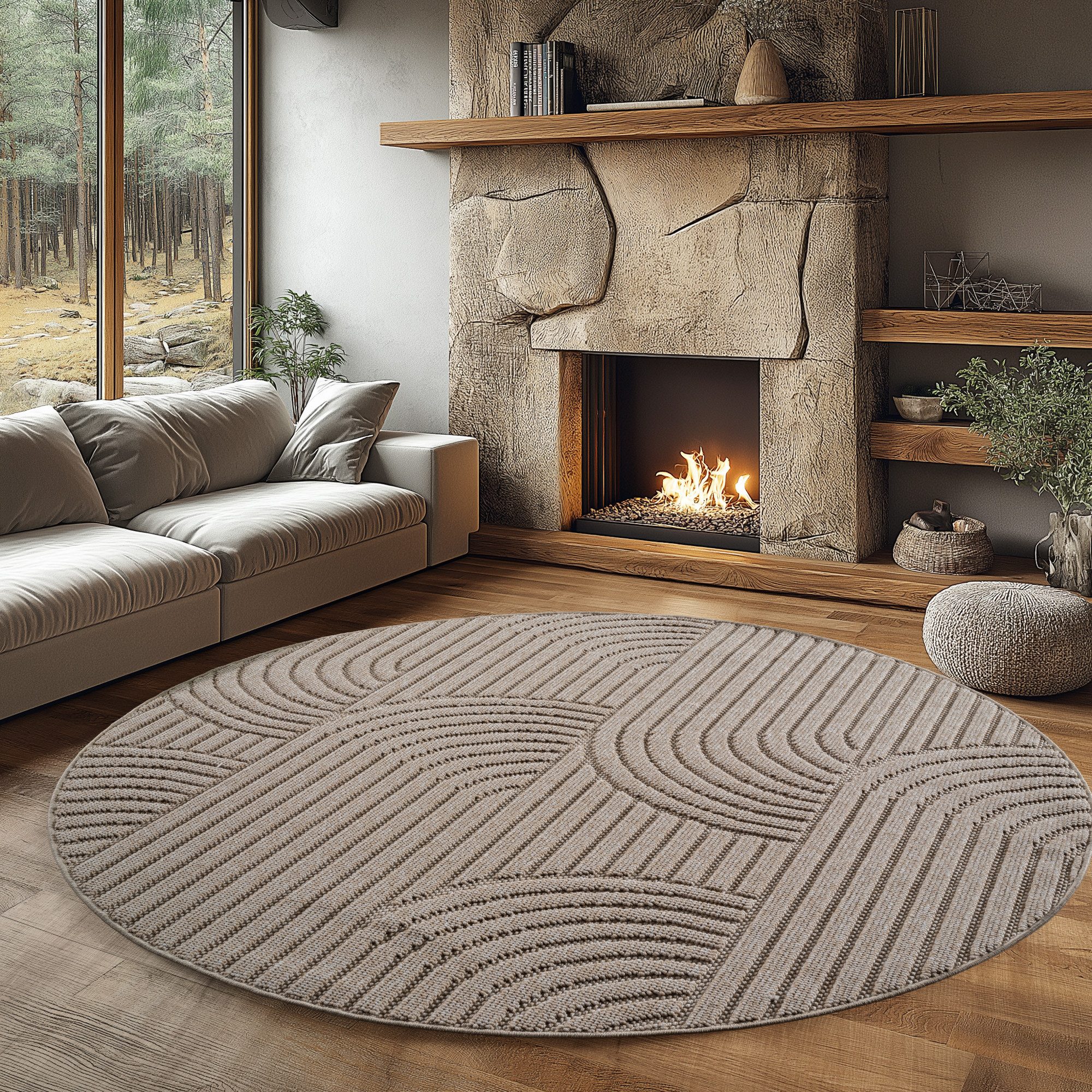 Ayyildiz Teppiche Teppich HELIX 2201, auch als Läufer und Rund erhältlich, rund, Höhe: 7 mm, 3D-Effekt durch Cut-Loop-Webtechnik, Woll-Optik, Bouclé, Wohnzimmer