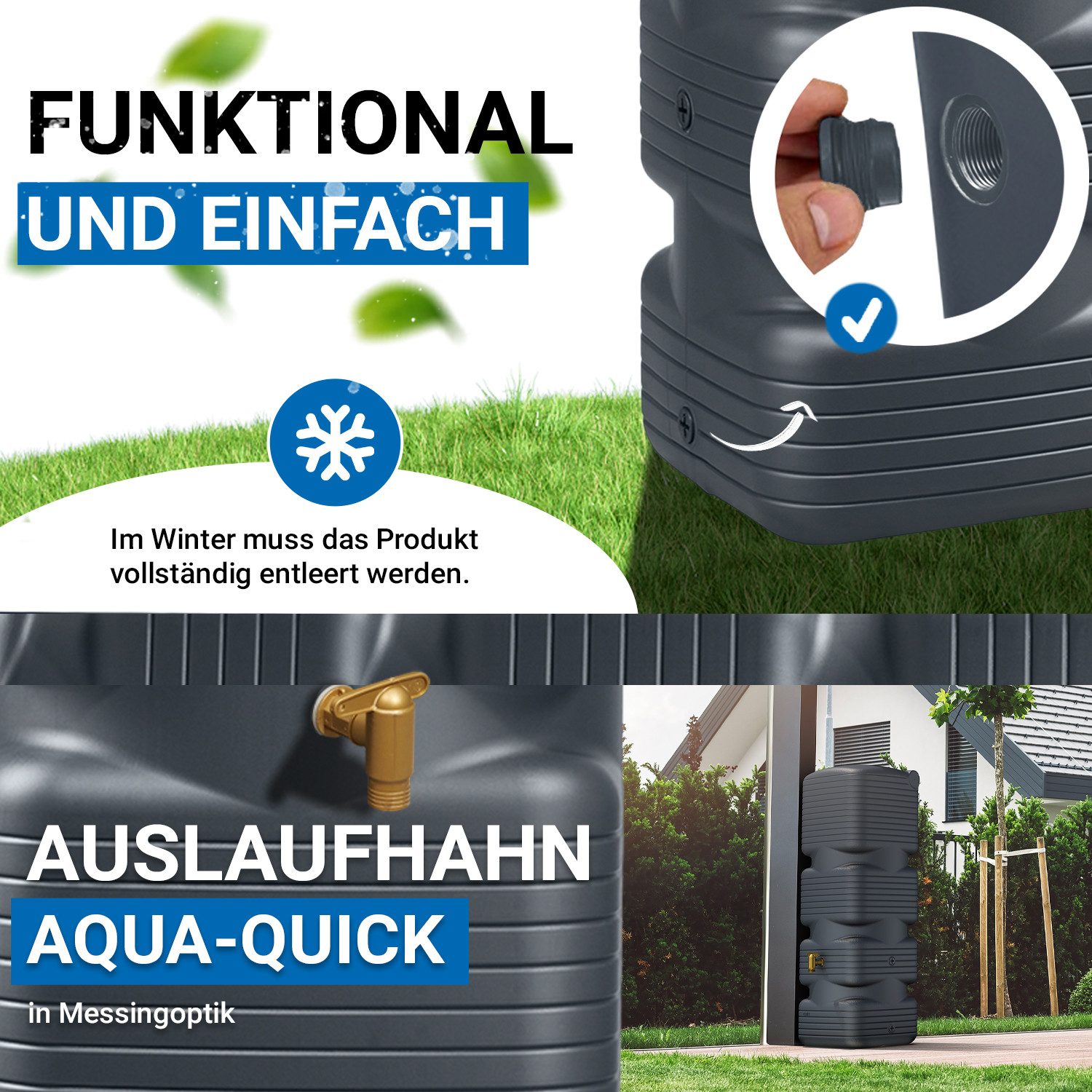 4rain Regentonne QUADRO Wandtank 170 Liter graphite grey, 170 l – Bild 5 von 5