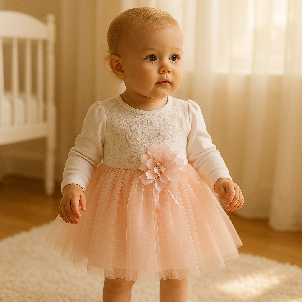 Lorey Medtec Taufkleid Prinzessin Kleid, Partykleid, Spitze, Tüll, 100% Baumwolle, Weiß-Rosa Spitze