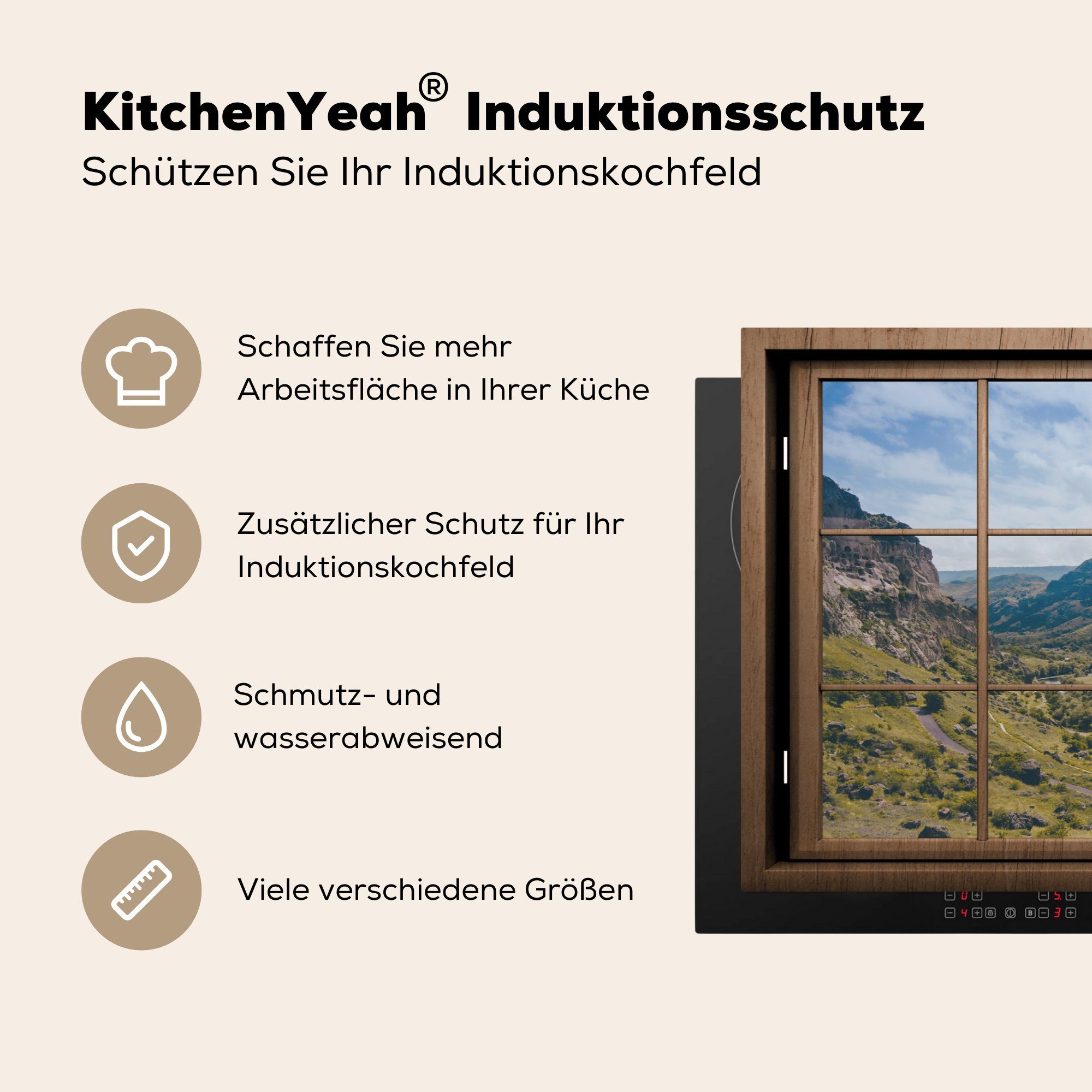 MuchoWow Herdblende-/Abdeckplatte 81x52 - küche, - Berg die für Schutz Ceranfeldabdeckung Vinyl, tlg), cm, Aussicht Induktionskochfeld (1 Baum