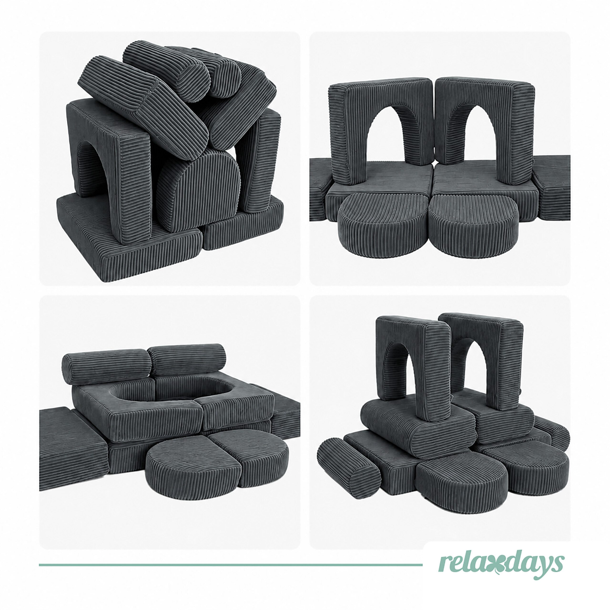 relaxdays Kindersofa 10-tlg. Kinder Spielsofa modular, 10 Teile, Anthrazit – Bild 5 von 5