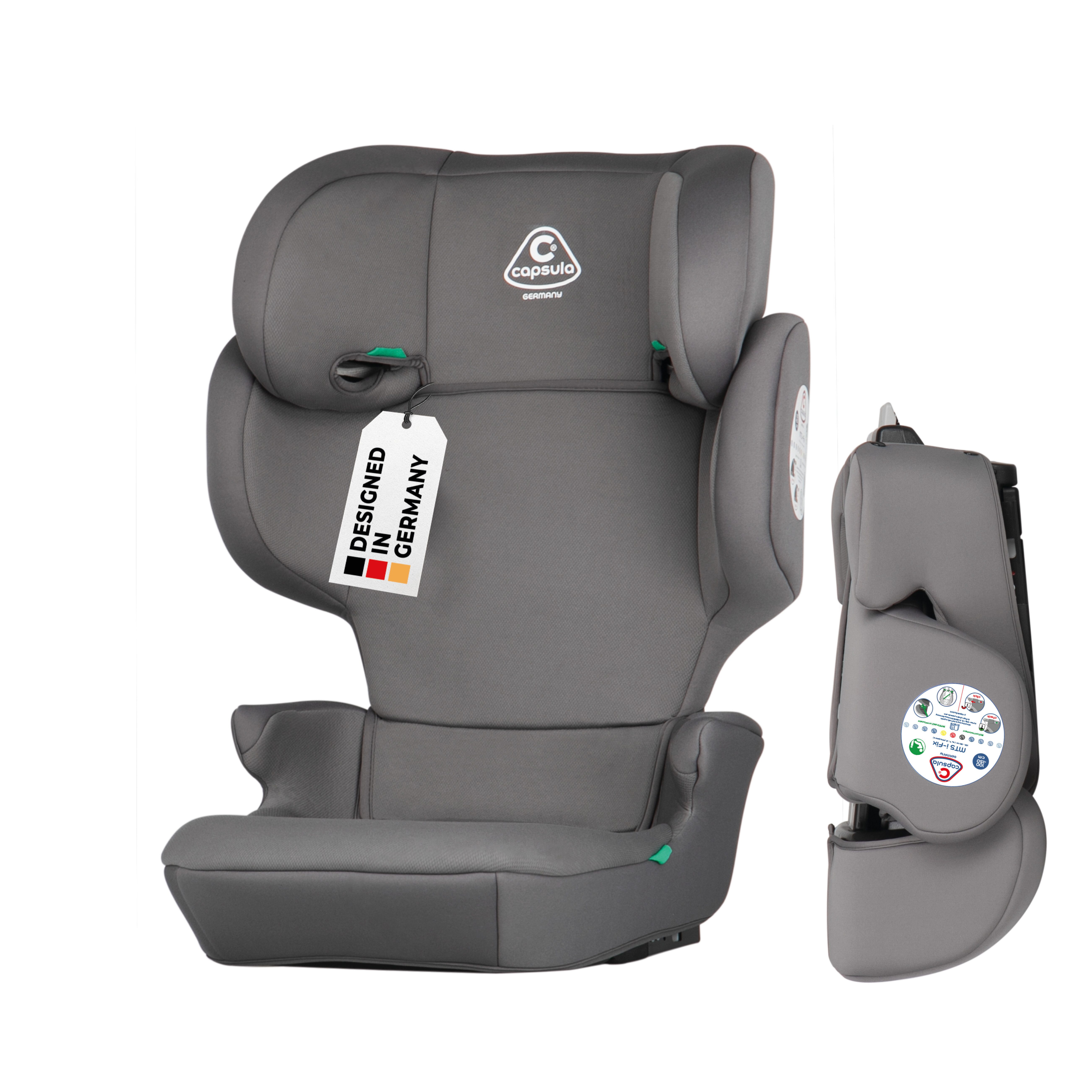 capsula® Autokindersitz faltbarer Kindersitz mit Isofix, Gruppe 2/3, 4-12 Jahre, grau, ab: ab 4 Jahren, (1-tlg), Autogurt