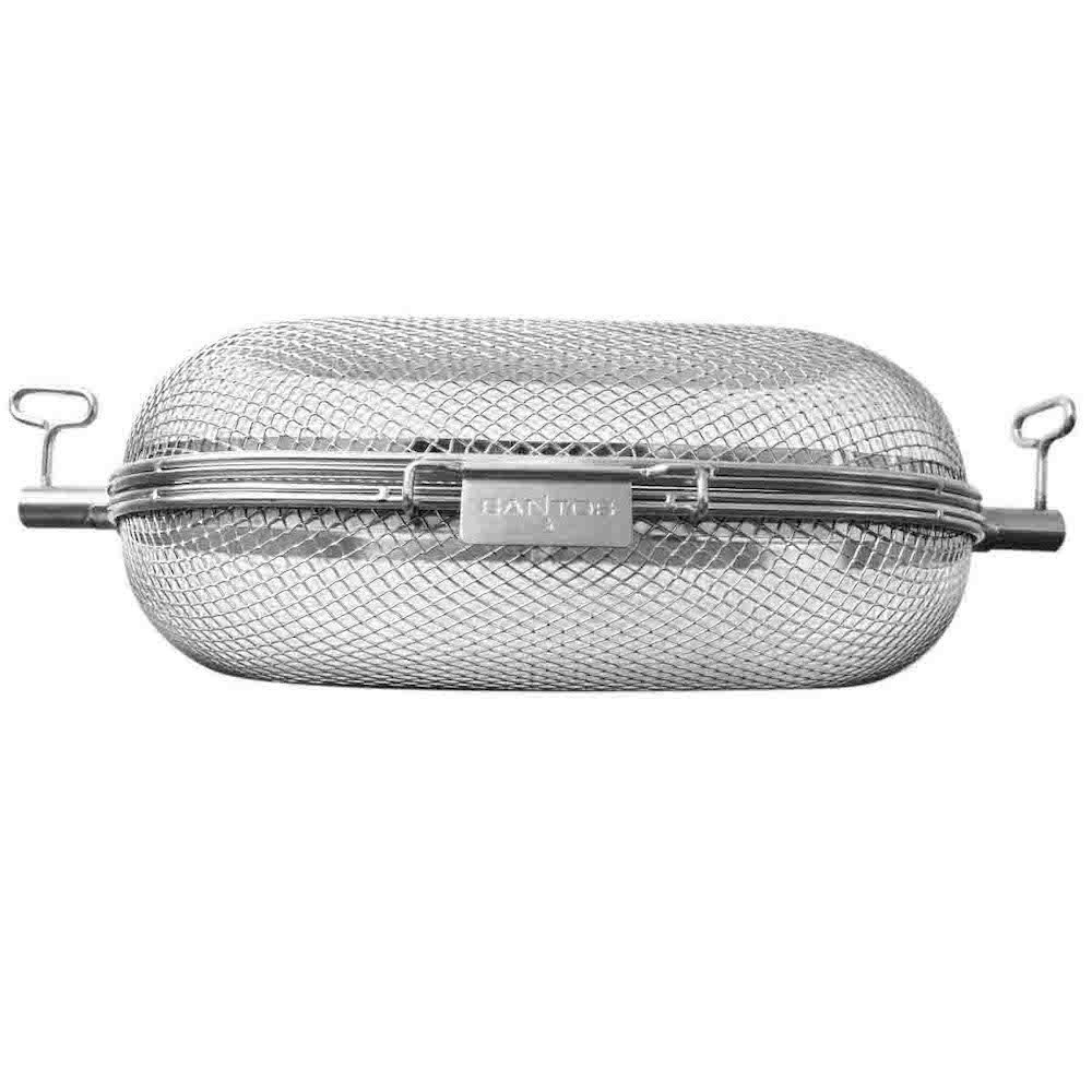 PROREGAL® Grillspieß Drehspieß Korb, Rund, Edelstahl, Feinmaschig, damit kann auch kleines Grillgut verwendet werden