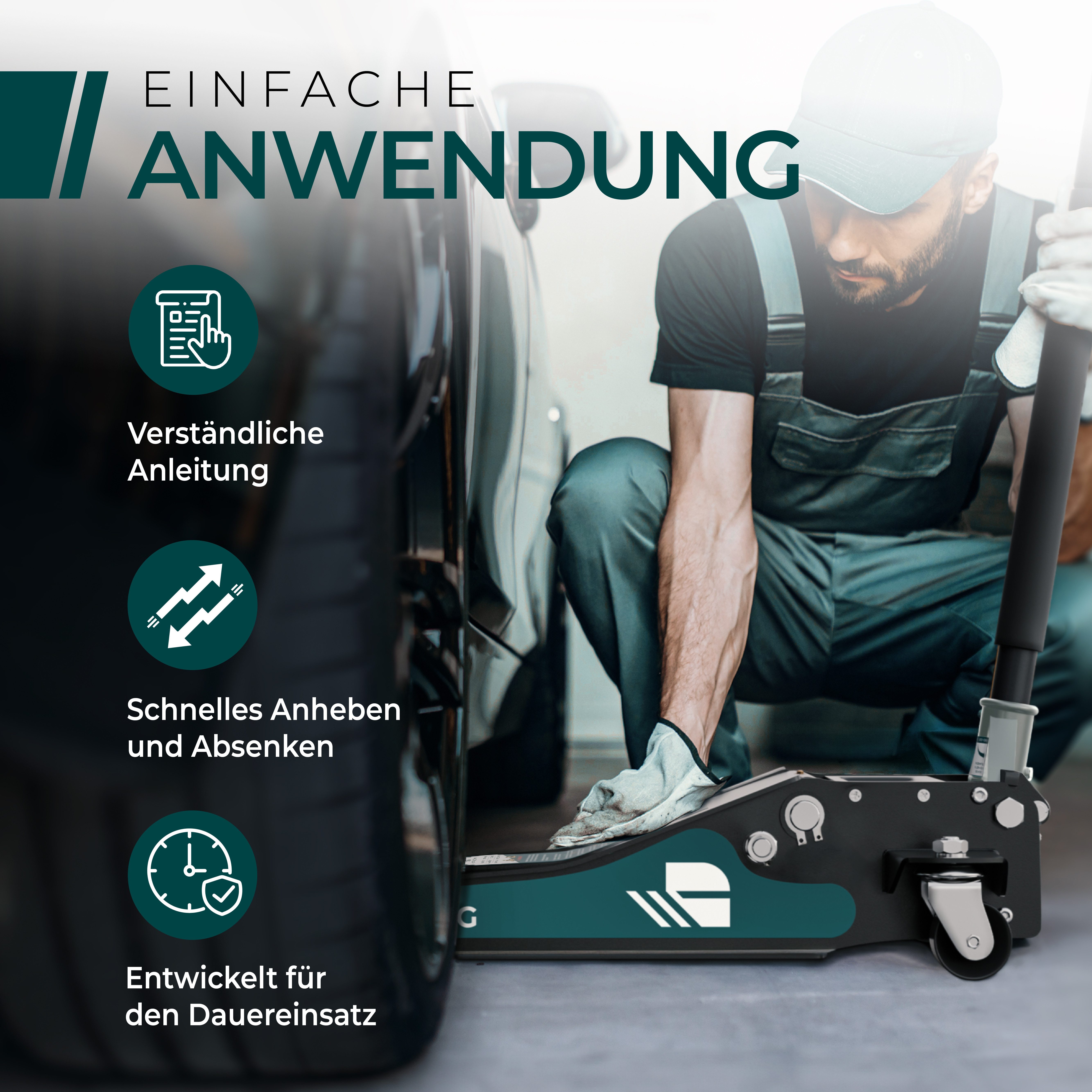 CargoVA® Rangierwagenheber Wagenheber 3T hydraulisch, 75–505 mm, SUV & Tiefergelegt, Profi-Set, 1-tlg., 3 T Tragkraft, 75–505 mm Hubhöhe, Doppelkolben, Profi-Se – Bild 4 von 5