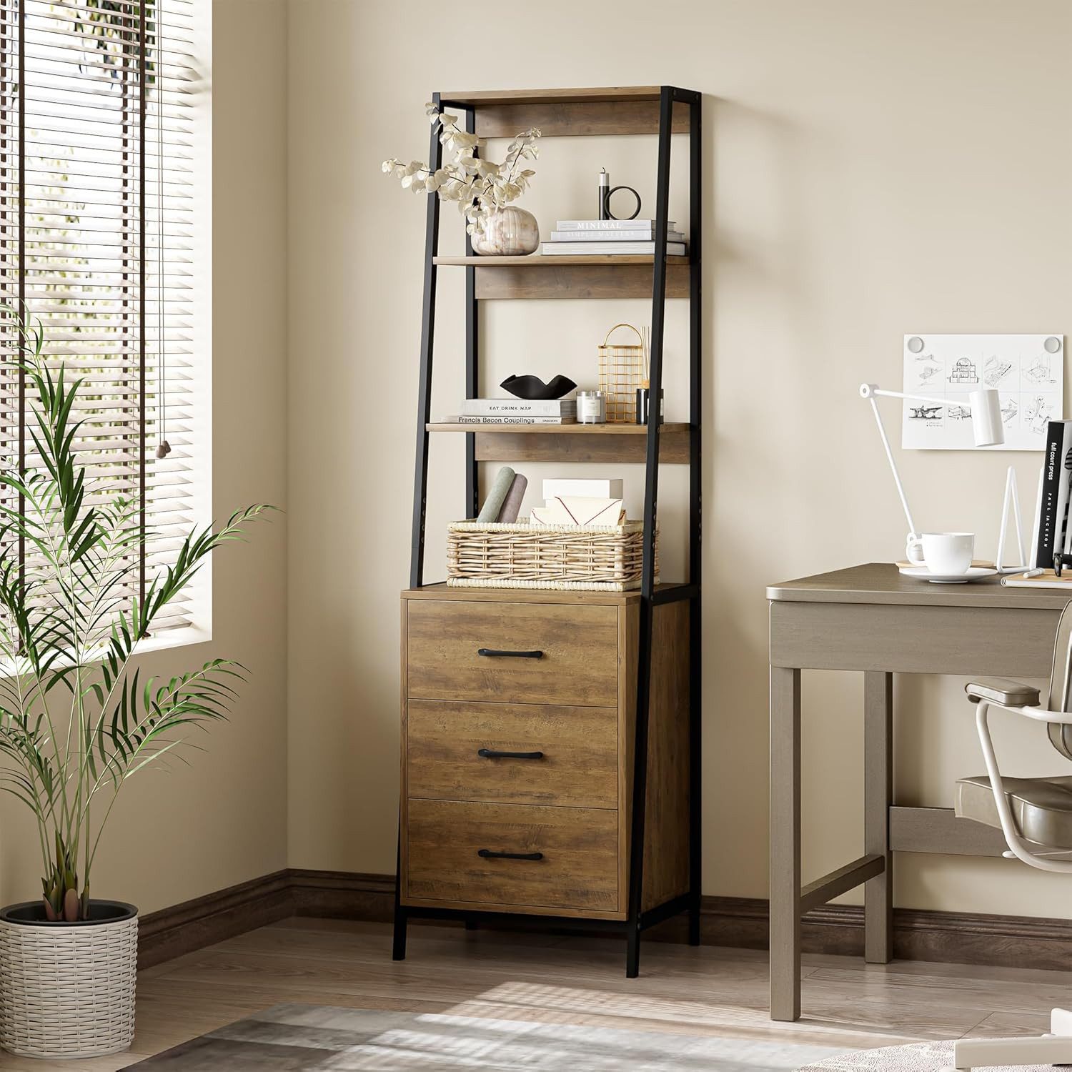 HOMECHO Bücherregal, Standregal Holz&Metallgestell Büroregal 3 günstig online kaufen