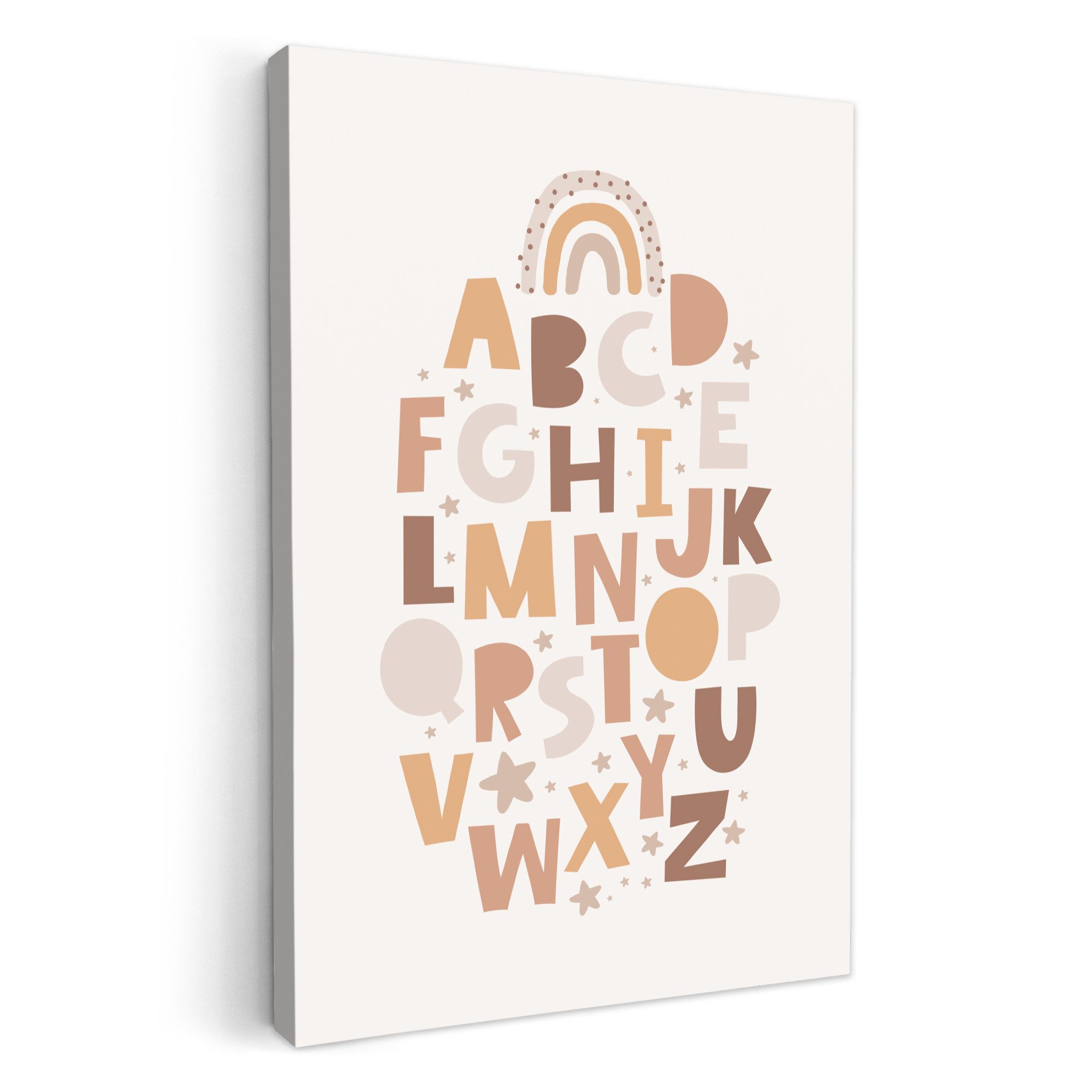 OneMillionCanvasses® Leinwandbild Pädagogisch - Alphabet lernen - Regenbogen - Pastell - Buchstaben, Fotodruck (1 St), Kinderzimmer Deko, Mädchen und Jungen Bilder 20x30 cm