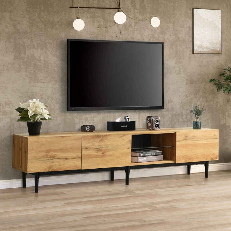 HAUSS SPLOE TV-Schrank TV-Lowboards TV Schrank Fernsehschrank TV-Tisch (mit Holzmaserung, variable LED-Leuchten) 7 Arten von LED-Leuchten, Verschiedene Funktionen