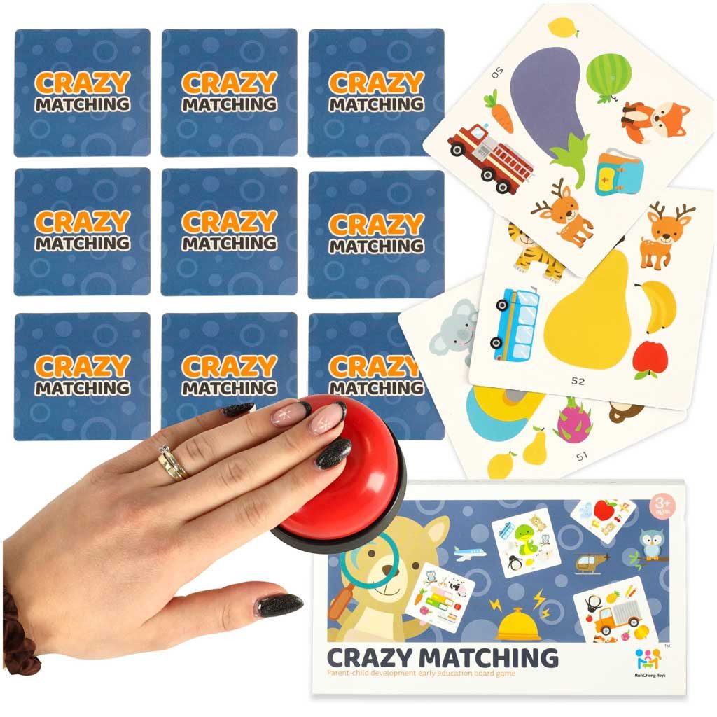Ikonka Spiel Reaktionsspiel Familienspiel Lernspiel, Crazy Matching, 54 Karten, Glocke, 2 Spielvarianten, ab 3 Jahren