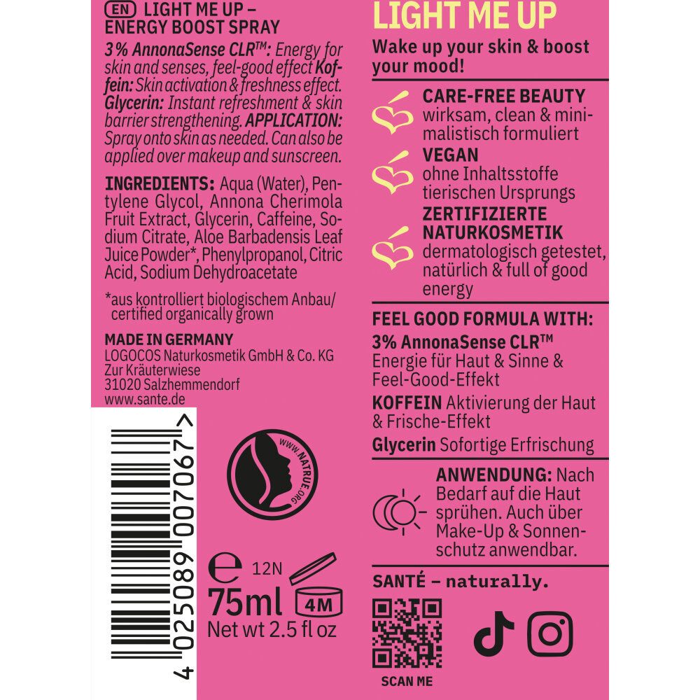 SANTE Gesichtspflege Light Me Up Energy Spray, 75 ml