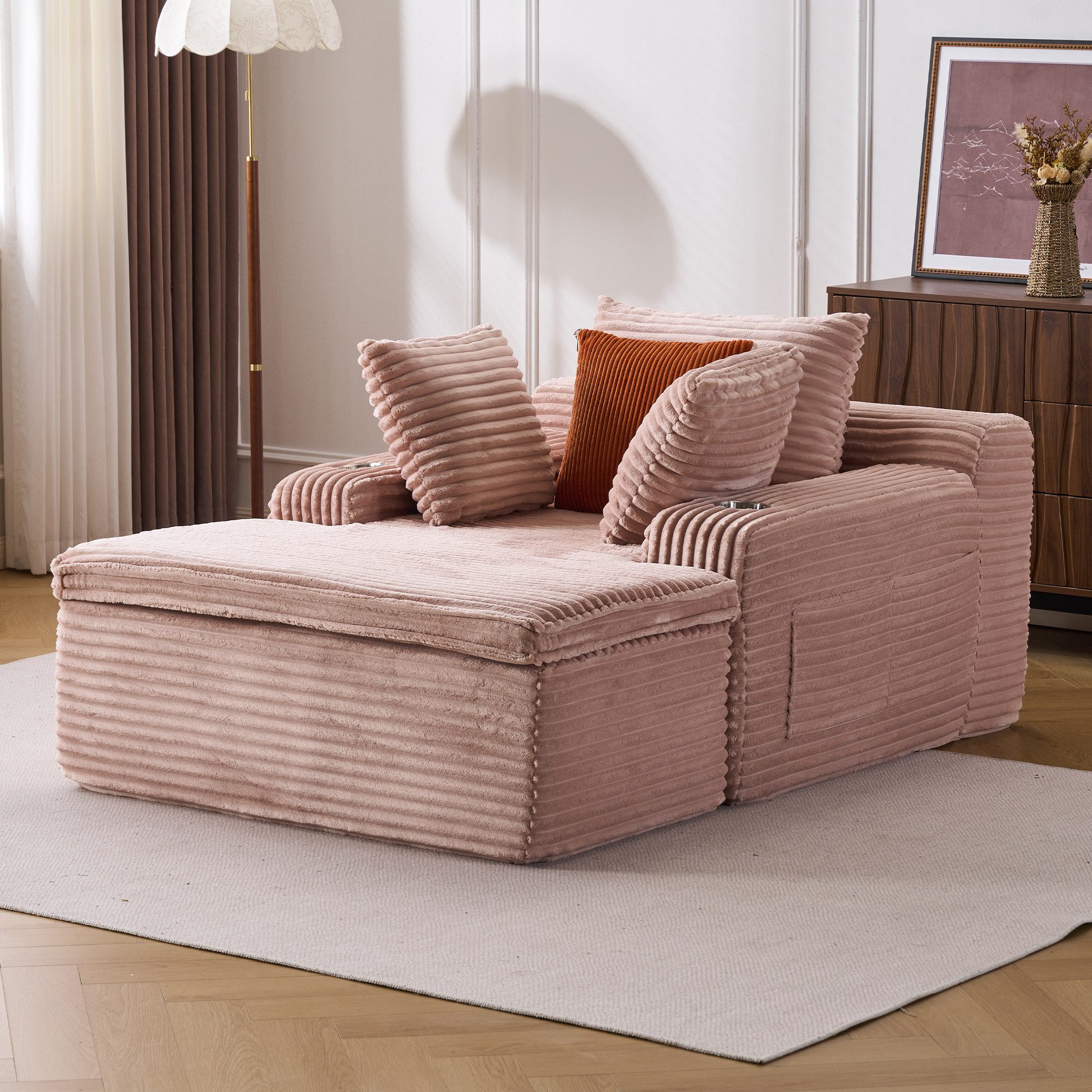 Leawin Sofa Sofas Wohnzimmer Schlafsofa Couch klein aus Cord Relaxsofa, Weich gepolstert, mit Federkern, Kissen & Getränkehaltern