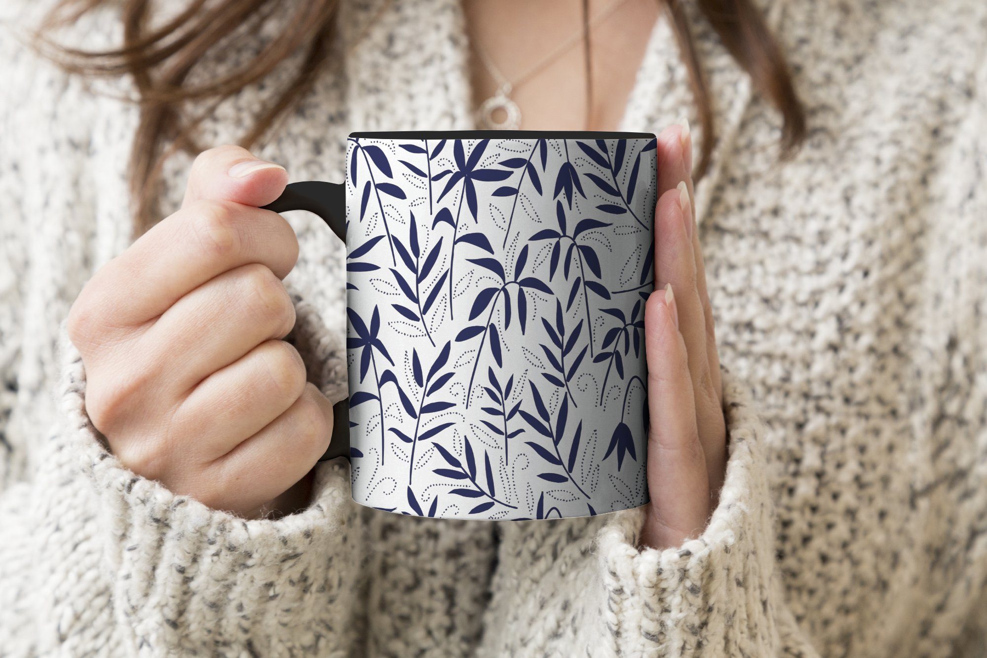 Tasse Teetasse, Japan Kaffeetassen, Geschenk MuchoWow Keramik, - - Zaubertasse, Muster, Pflanzen Farbwechsel,