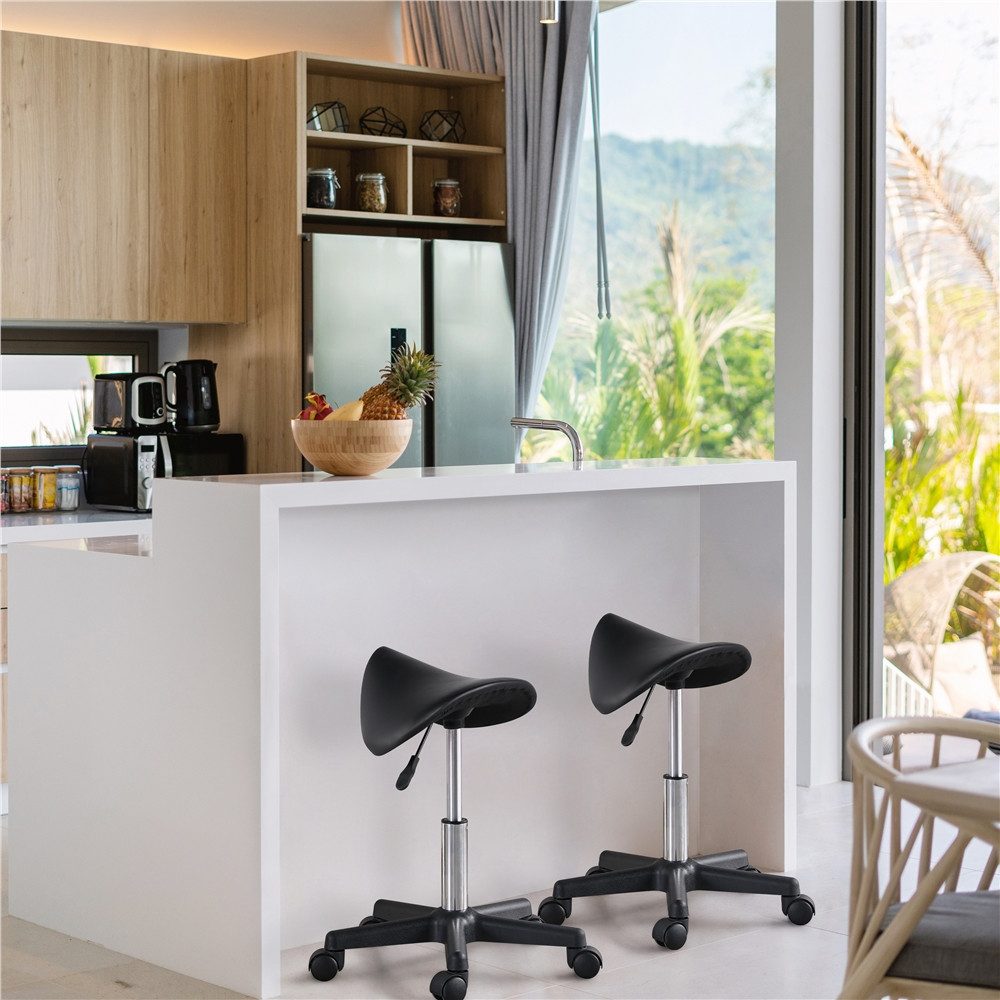 Yaheetech Drehhocker Höhenverstellbarer Sattelhocker mit 5 Rollen (1 St), Moderner Rollhocker Praxishocker