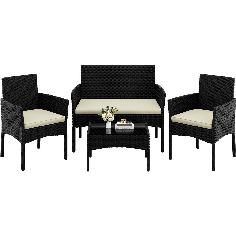 Yaheetech Balkonset Gartenmöbel-Set 4-er Set Rattanmöbel für 4 Personen, Gartengarnitur aus Zweisitzer-Sofa & 2 Einzelsofas & Kaffeetisch