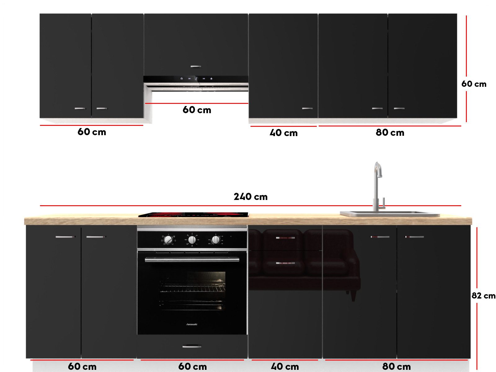 OMILI Küchenzeile OLVIT (Breite 240cm), Fronten günstig online kaufen
