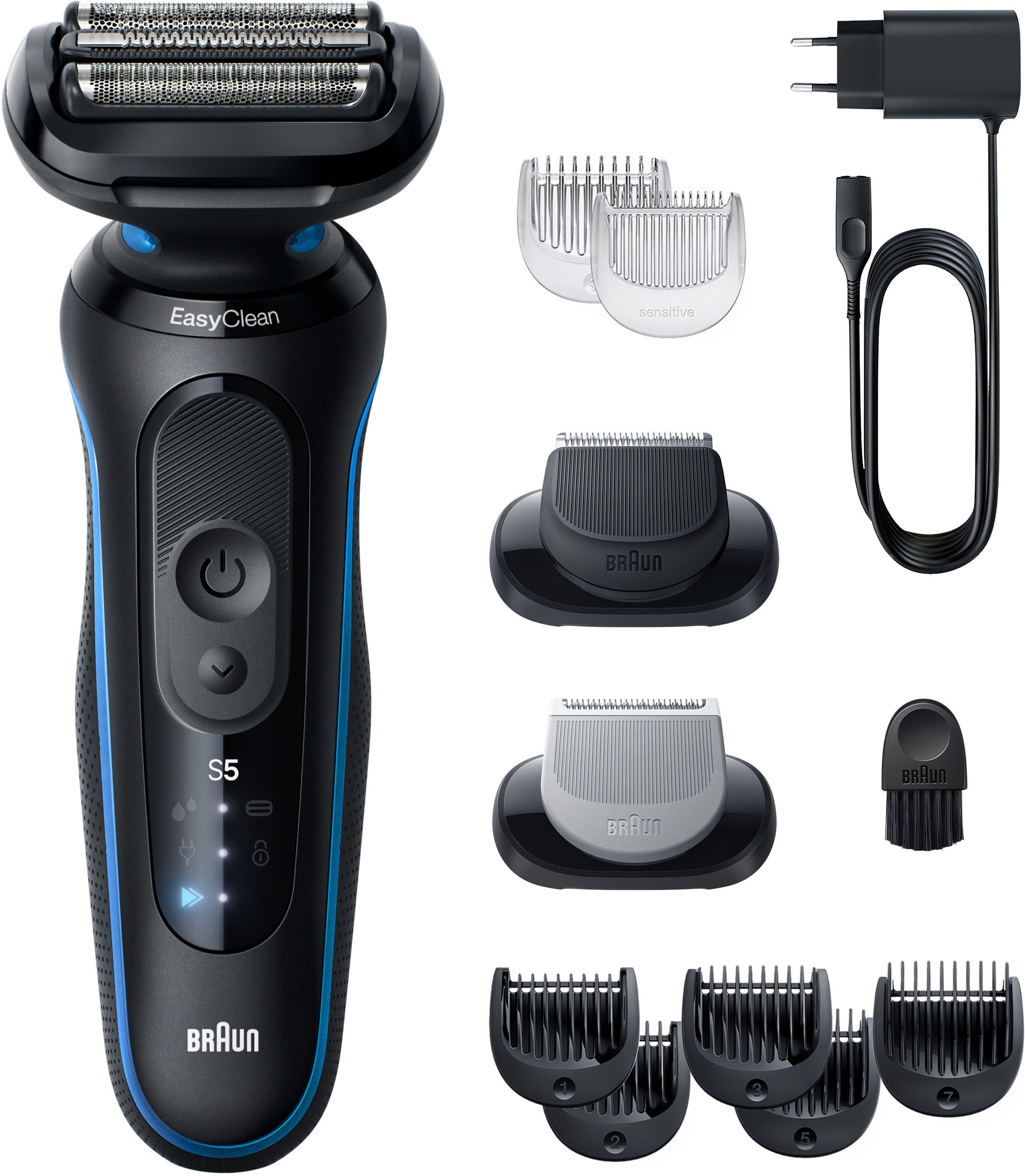 Braun Elektrorasierer Series 5 52-B1650s, Reinigungsstation, Bis zu 50 min, +2 Aufsätze, Nass- & Trocken, 100% Wasserdicht