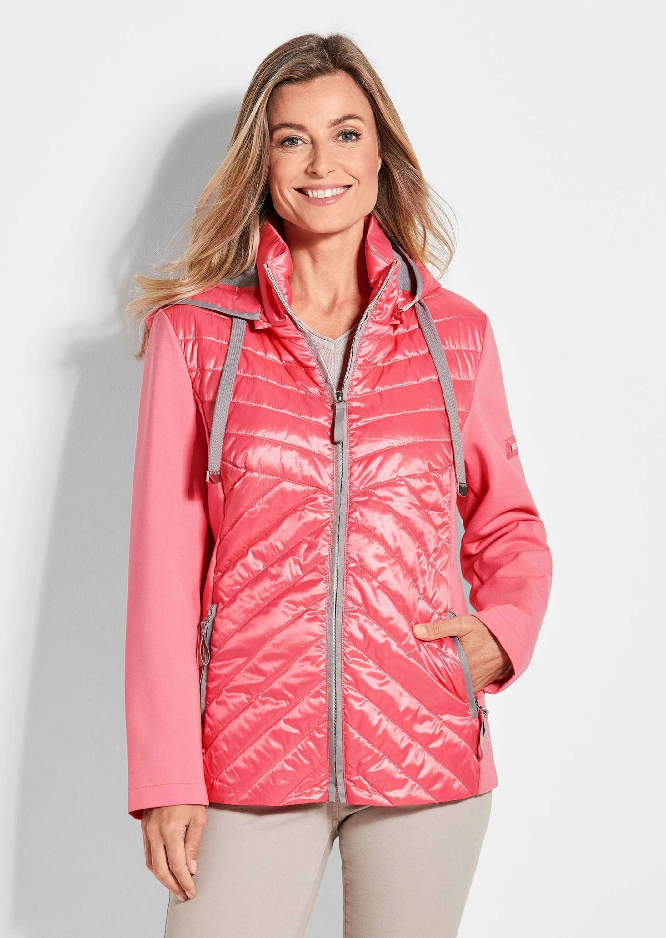 GOLDNER Outdoorjacke Steppjacke mit abnehmbarer Kapuze Modische Outdoorjacke mit Stehkragen und Jersey-Einsätzen