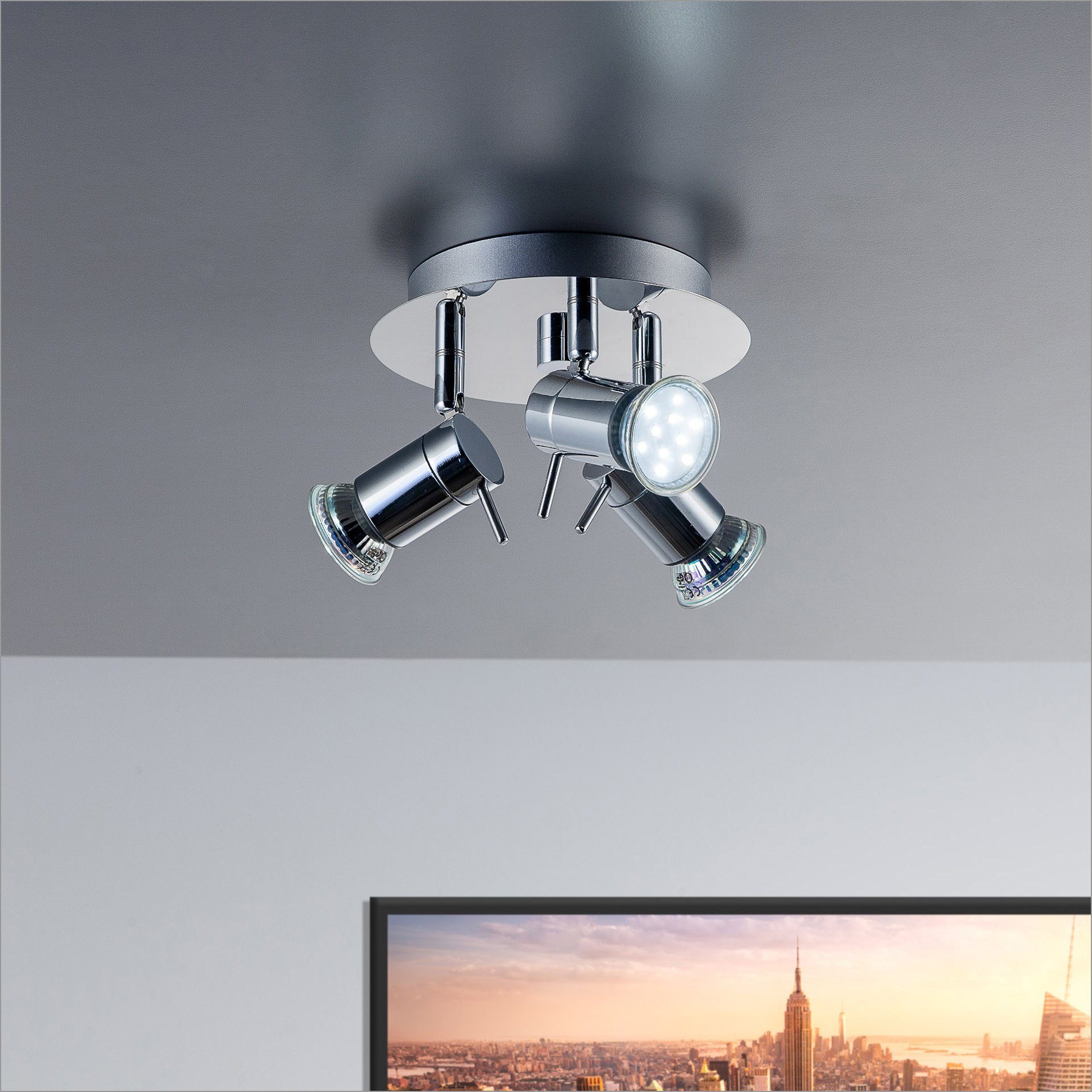 Badezimmer, B.K.Licht IP44, inkl. wechselbar, LED, 3W 250lm LED Deckenleuchte, Deckenlampe, Warmweiß, Chrom, LED drehbar,